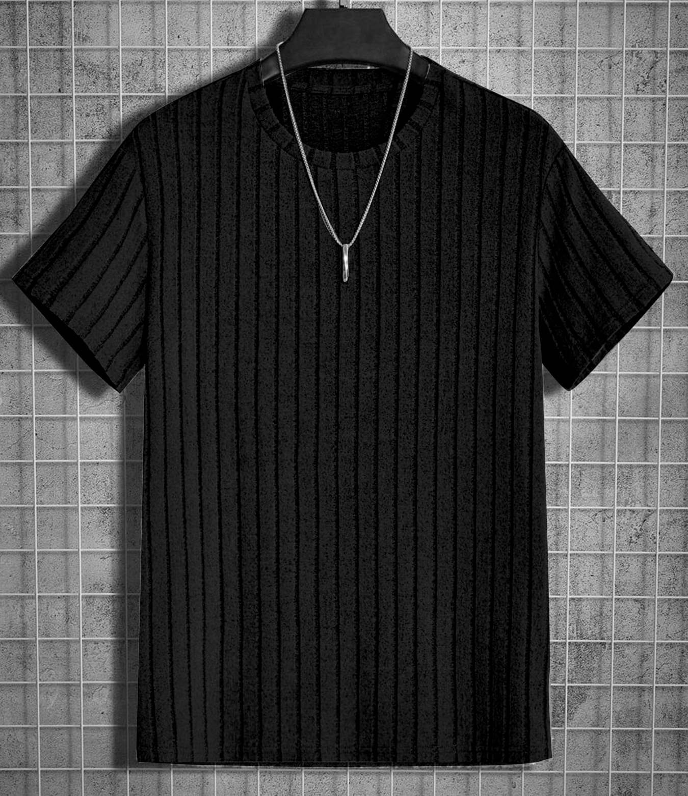 MAKEMODE Men Cotton Blend Regular Fit Striped T-Shirt ( Black ) MAKEMODE Men Cotton Blend Regular Fit Striped T-Shirt ( Black )