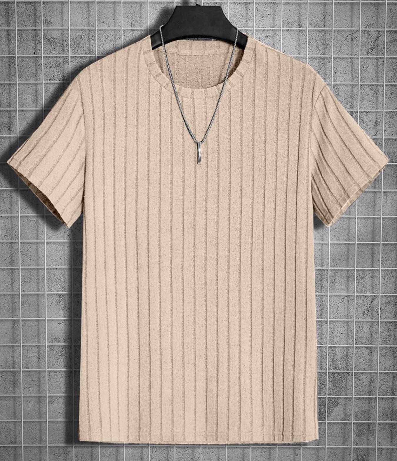     			MAKEMODE Men Cotton Blend Regular Fit Striped T-Shirt ( Off-White )