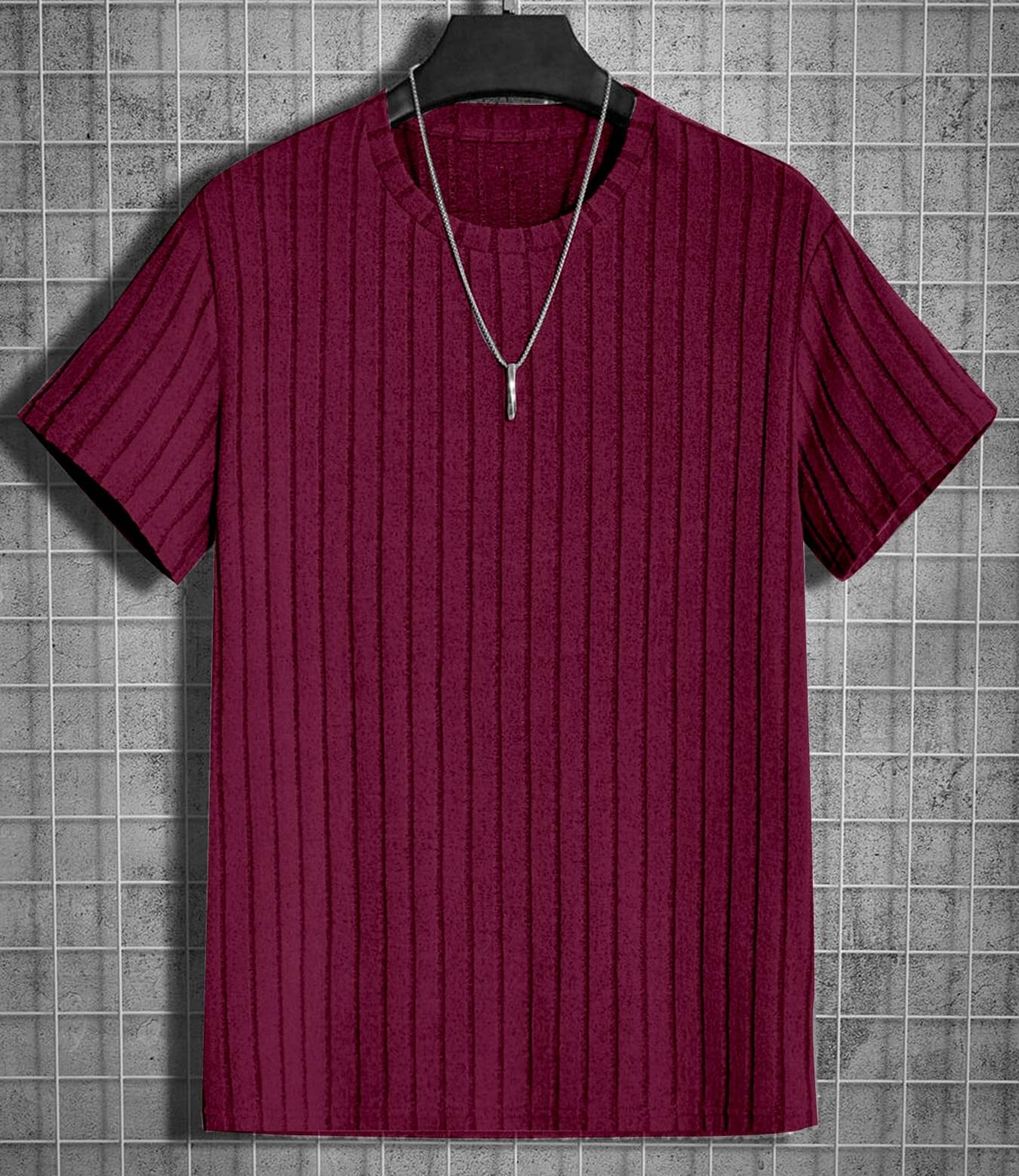 MAKEMODE Men Cotton Blend Regular Fit Striped T-Shirt ( Maroon ) MAKEMODE Men Cotton Blend Regular Fit Striped T-Shirt ( Maroon )