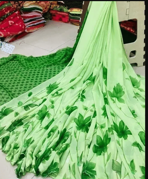     			R K S M Georgette Printed Chanderi saree With Unstitched Blouse Piece ( Green )