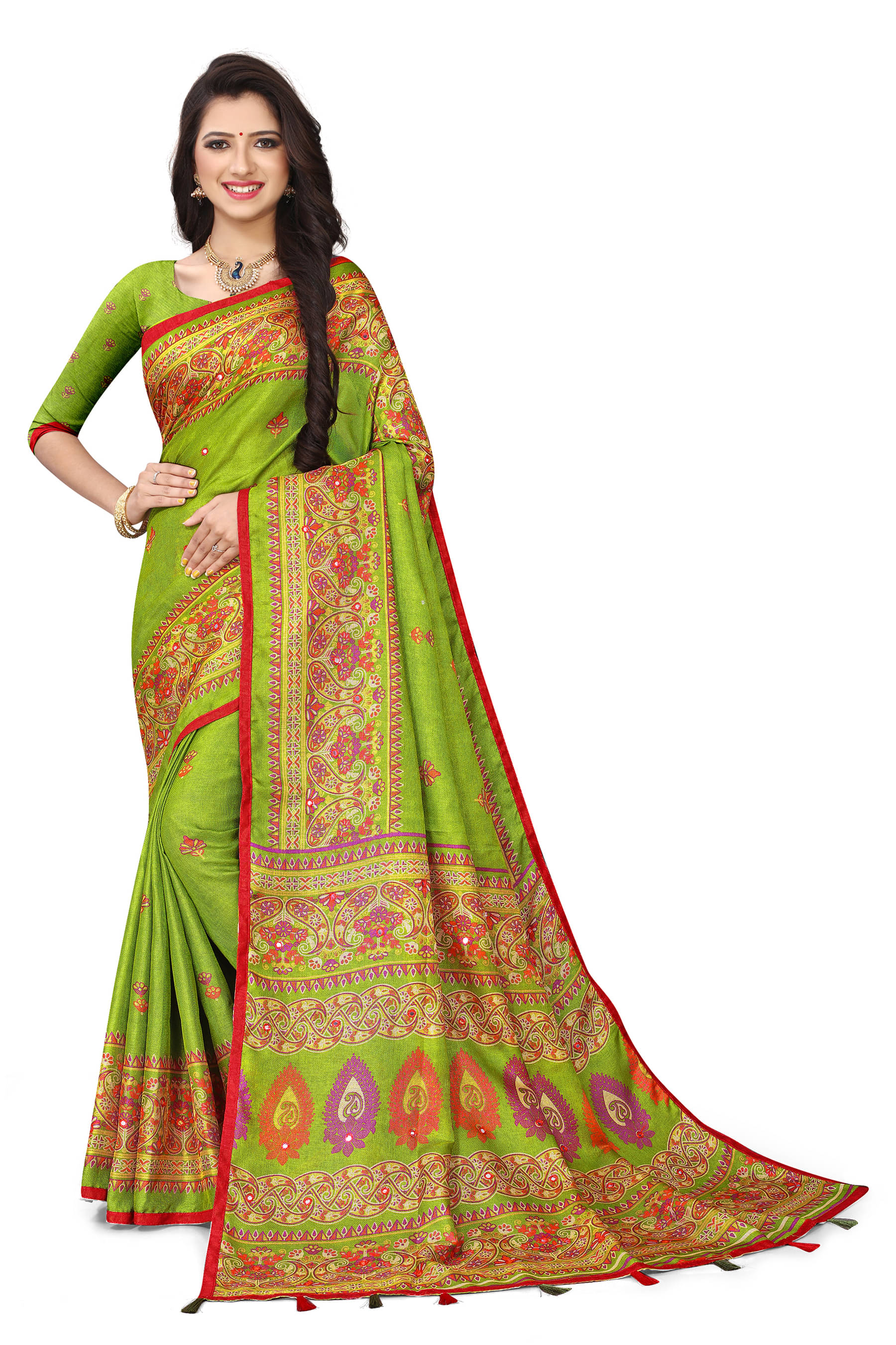 R K S M Jute Printed Mysore Silk Sarees With Unstitched Blouse Piece ( Green ) R K S M Jute Printed Mysore Silk Sarees With Unstitched Blouse Piece ( Green )