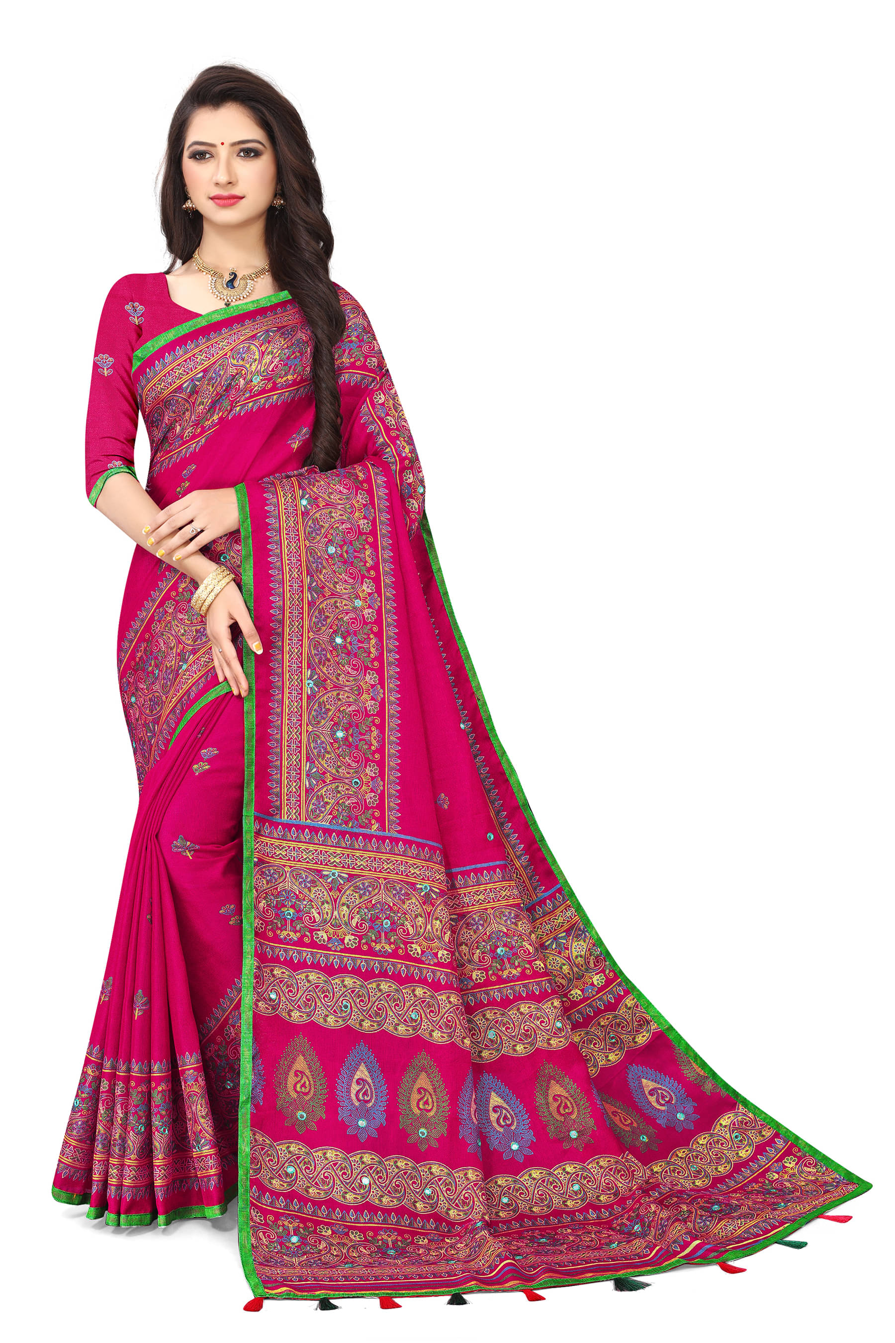 R K S M Jute Printed Mysore Silk Sarees With Unstitched Blouse Piece ( Pink ) R K S M Jute Printed Mysore Silk Sarees With Unstitched Blouse Piece ( Pink )