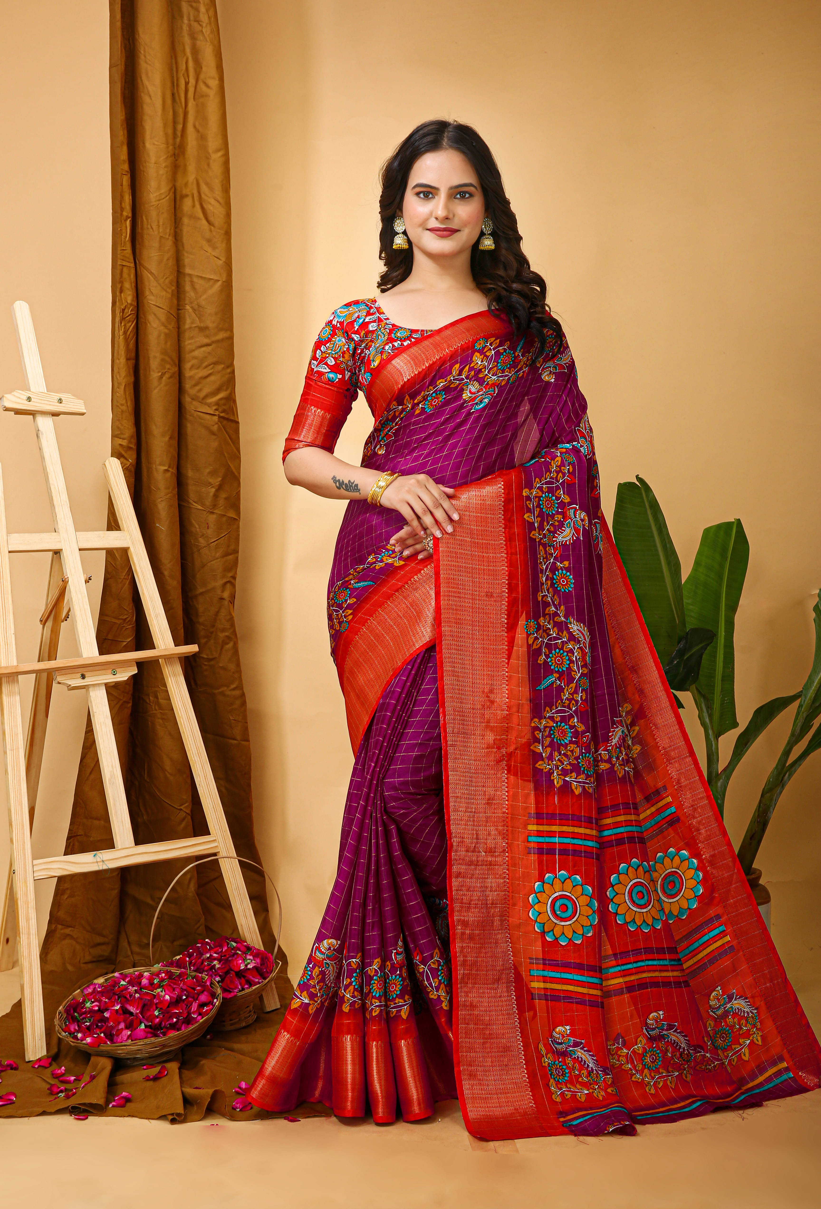     			Sindharat Fashion Cotton Silk Printed Kanjeevaram Sarees With Unstitched Blouse Piece ( Pink )