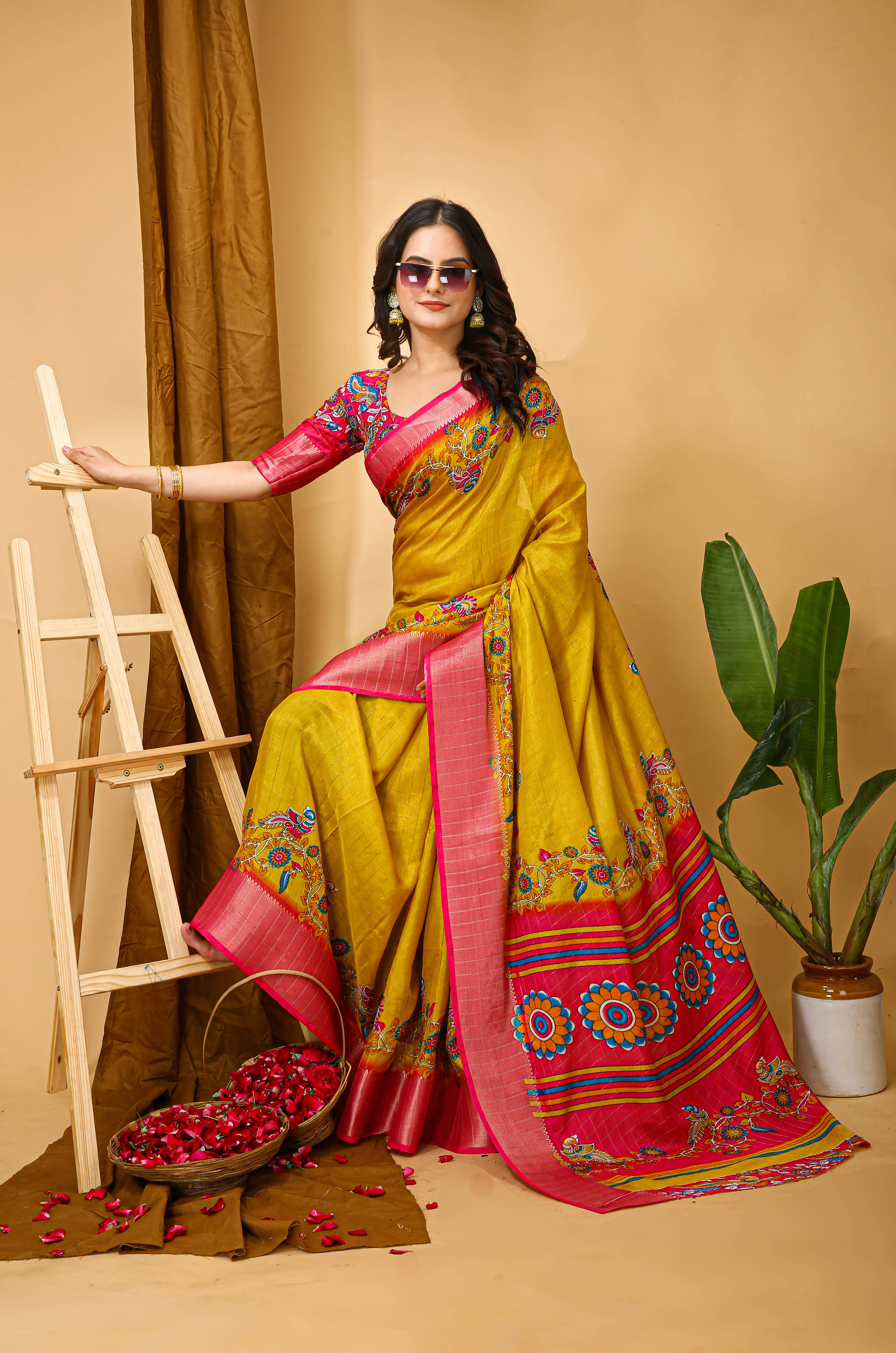 Sindharat Fashion Cotton Silk Printed Kanjeevaram Sarees With Unstitched Blouse Piece ( Yellow )     			Sindharat Fashion Cotton Silk Printed Kanjeevaram Sarees With Unstitched Blouse Piece ( Yellow )