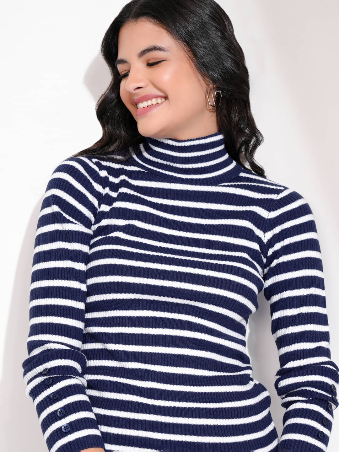Tokyo Talkies Women Acrylic Shirt Collar Pullover ( Navy ) Tokyo Talkies Women Acrylic Shirt Collar Pullover ( Navy )