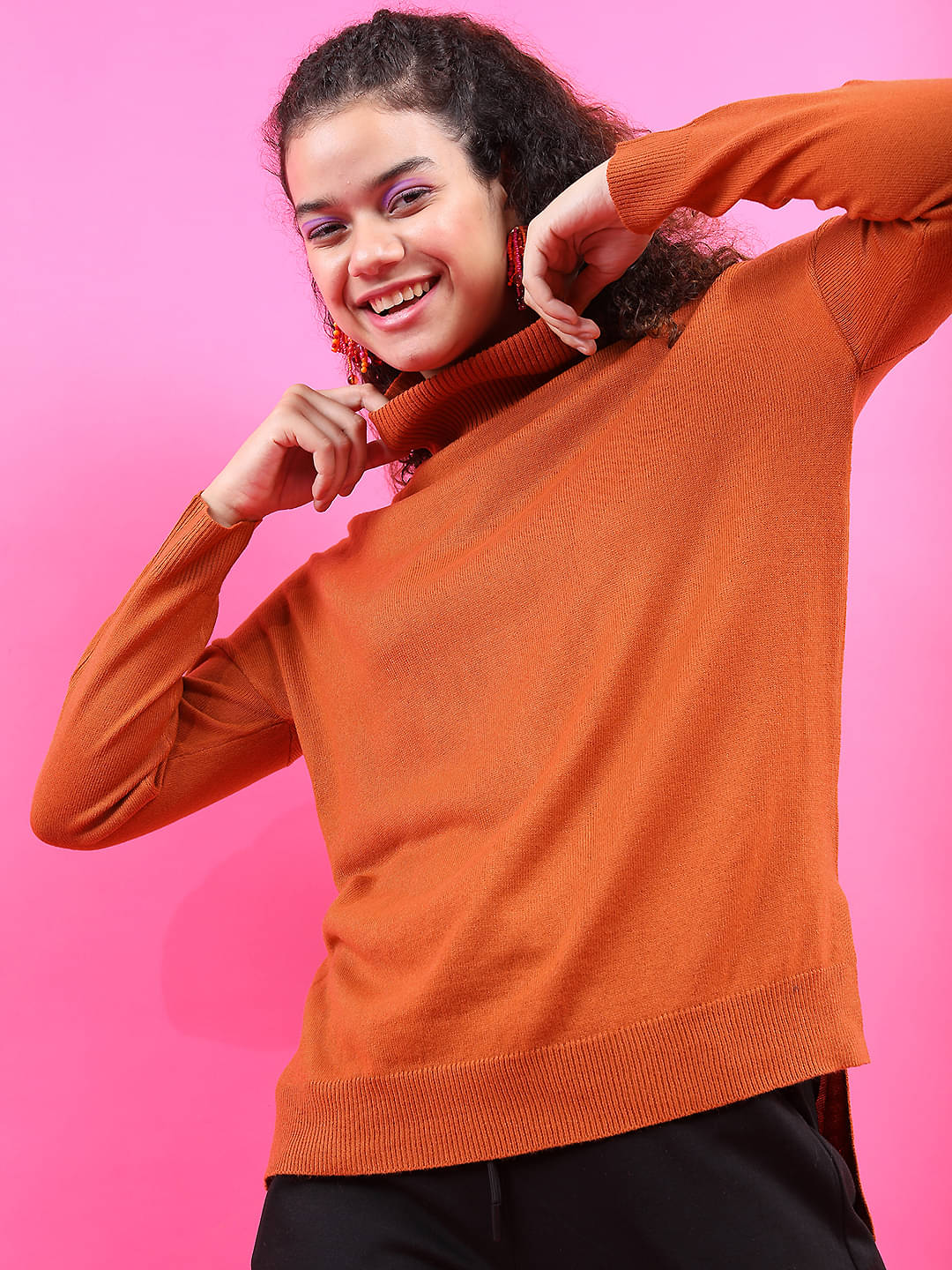 Tokyo Talkies Women Acrylic Shirt Collar Pullover ( Brown ) Tokyo Talkies Women Acrylic Shirt Collar Pullover ( Brown )