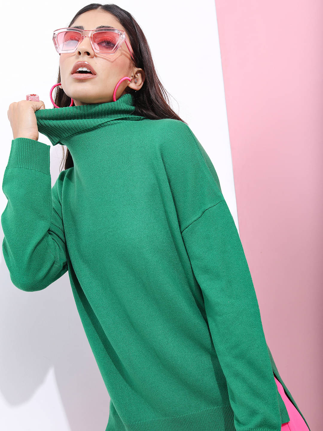     			Tokyo Talkies Women Acrylic Shirt Collar Pullover ( Green )