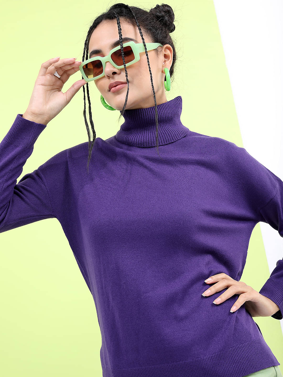     			Tokyo Talkies Acrylic Regular Collar Women's Pullovers - Purple (Pack of 1)