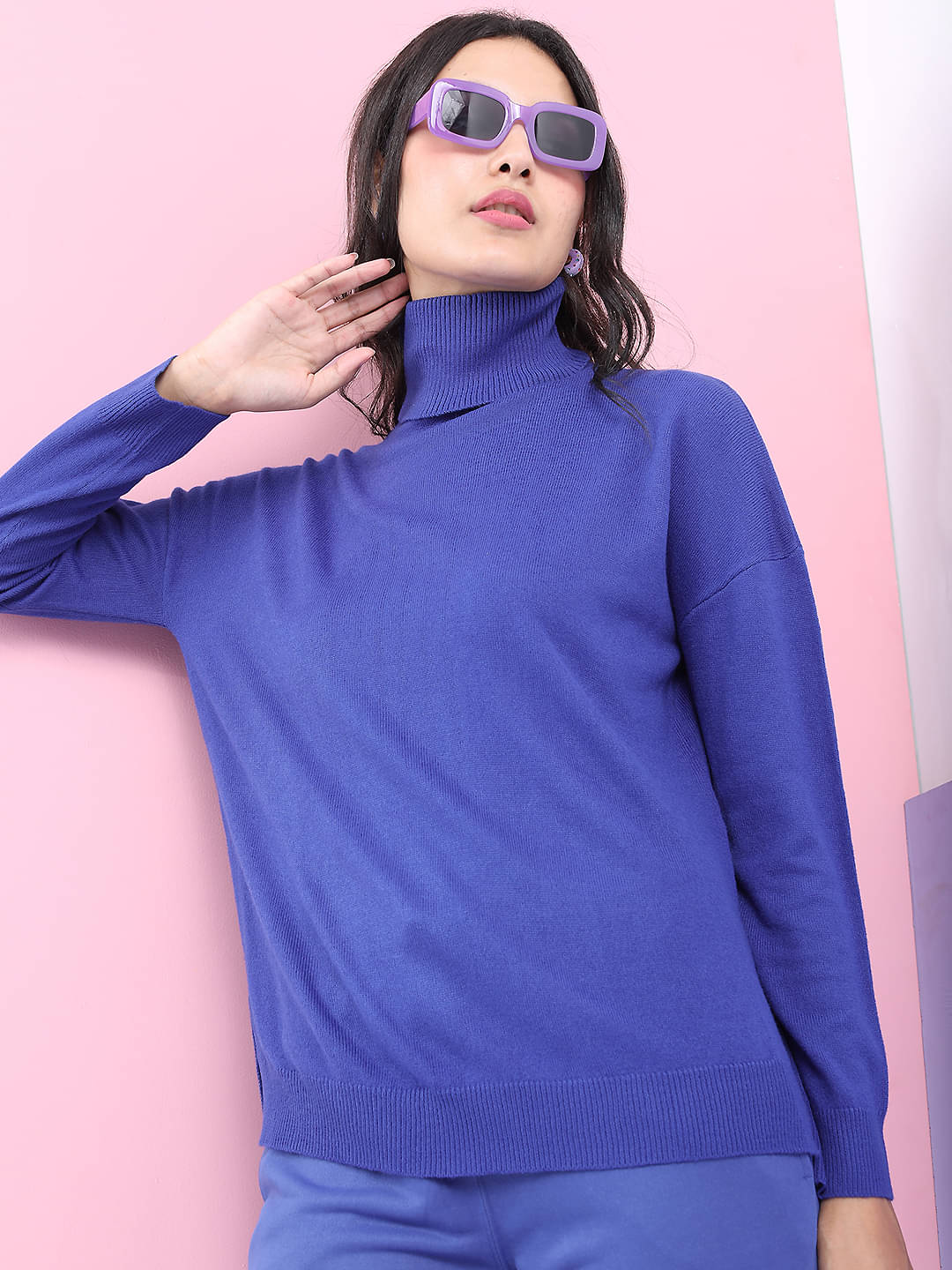 Tokyo Talkies Acrylic Regular Collar Women's Pullovers - Blue (Pack of 1) Tokyo Talkies Acrylic Regular Collar Women's Pullovers - Blue (Pack of 1)