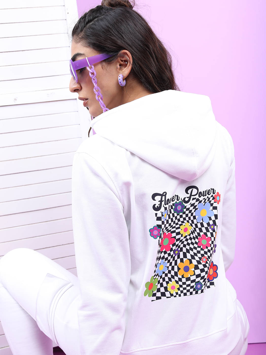 Tokyo Talkies Cotton Blend Women's Hooded Sweatshirt ( White ) Tokyo Talkies Cotton Blend Women's Hooded Sweatshirt ( White )