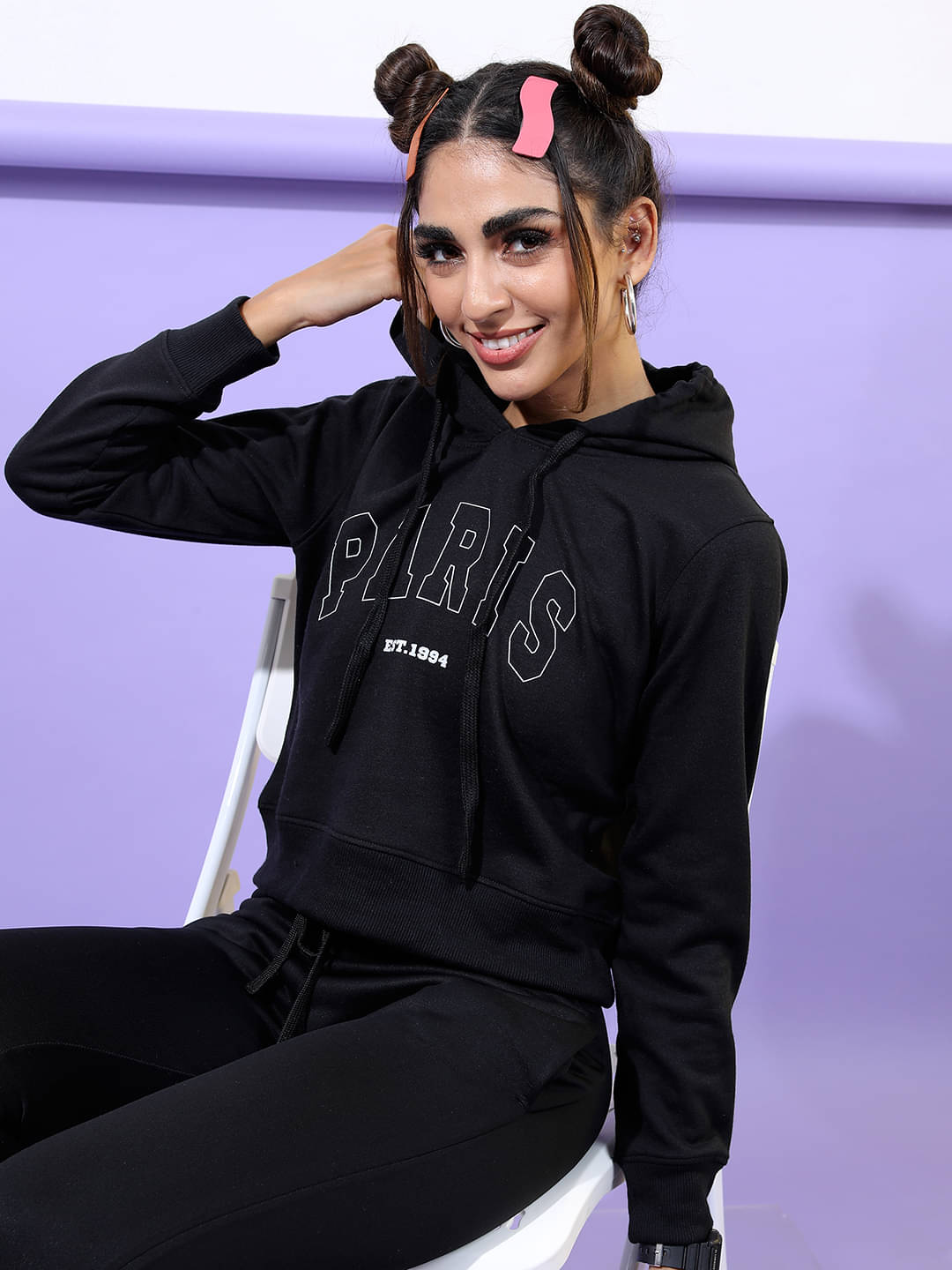 Tokyo Talkies Cotton Blend Women's Hooded Sweatshirt ( Black ) Tokyo Talkies Cotton Blend Women's Hooded Sweatshirt ( Black )