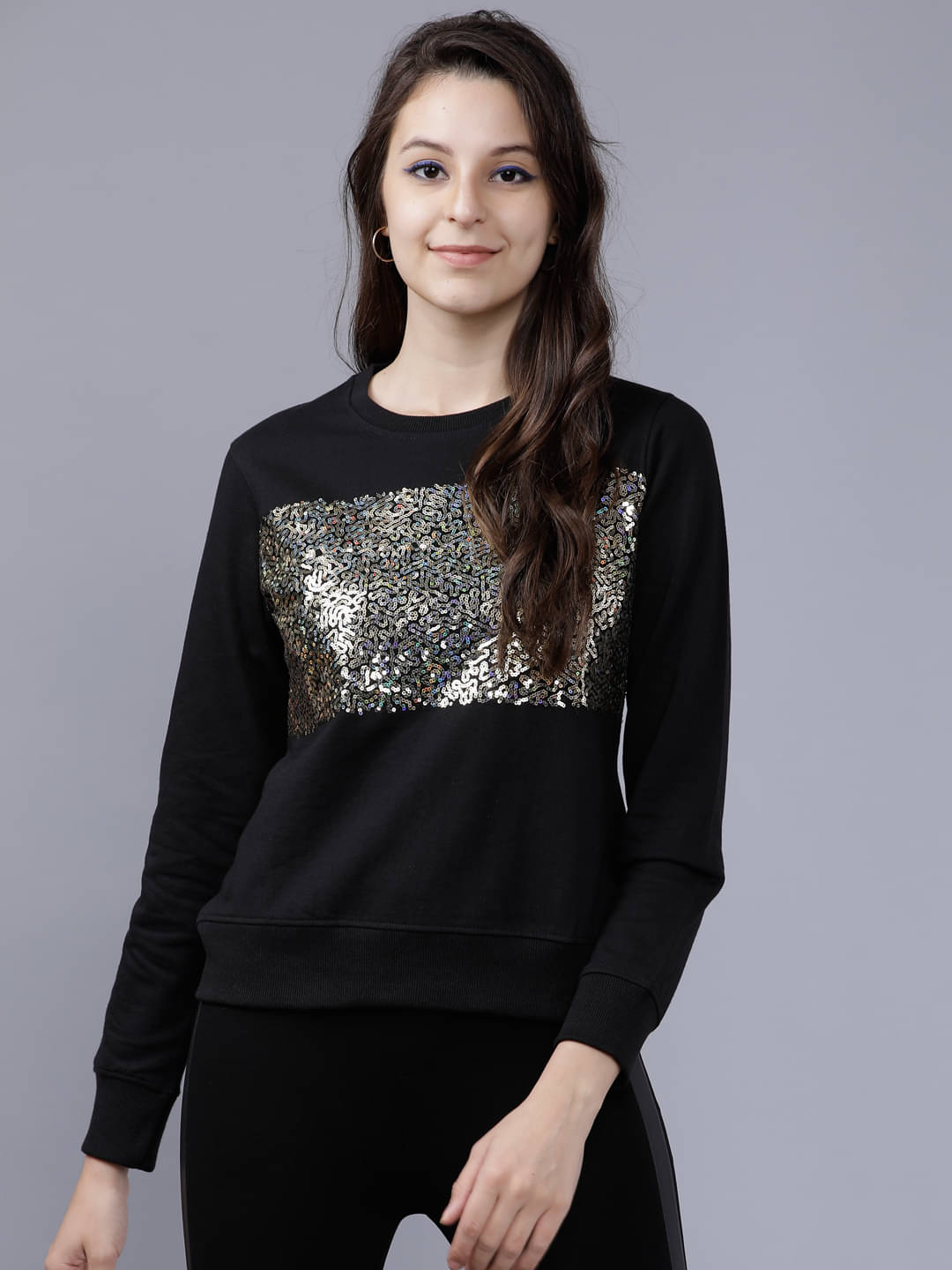 Tokyo Talkies Women Cotton Blend Sweatshirt ( Black )     			Tokyo Talkies Women Cotton Blend Sweatshirt ( Black )