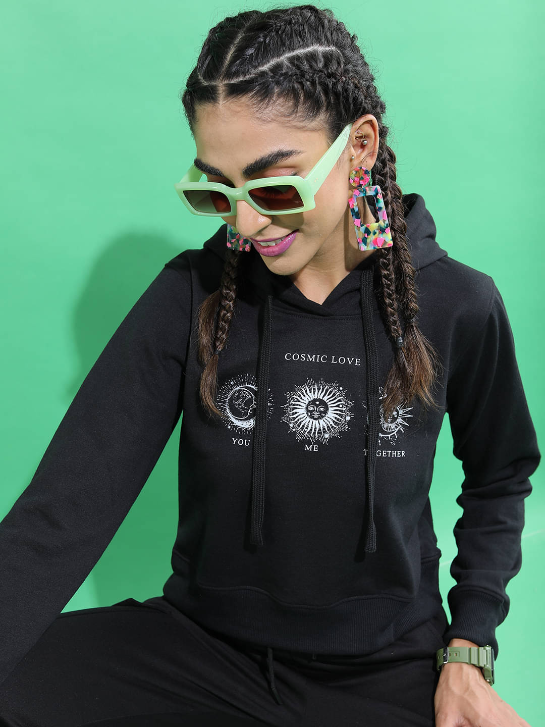     			Tokyo Talkies Cotton Blend Women's Hooded Sweatshirt ( Black )