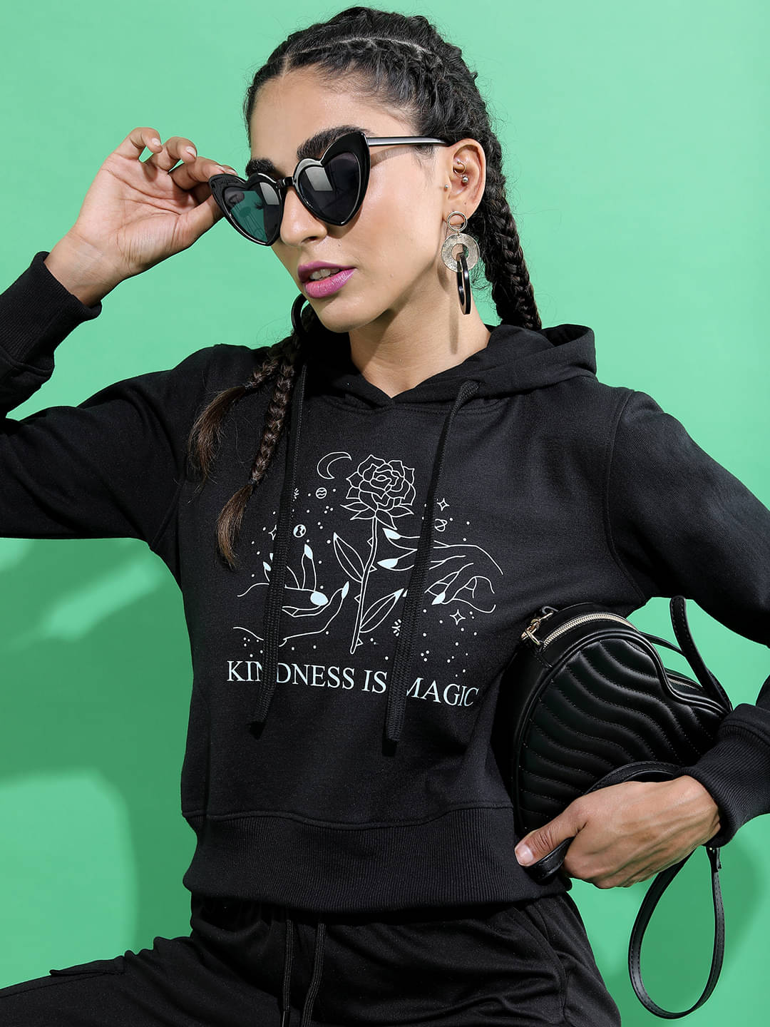    			Tokyo Talkies Cotton Blend Women's Hooded Sweatshirt ( Black )