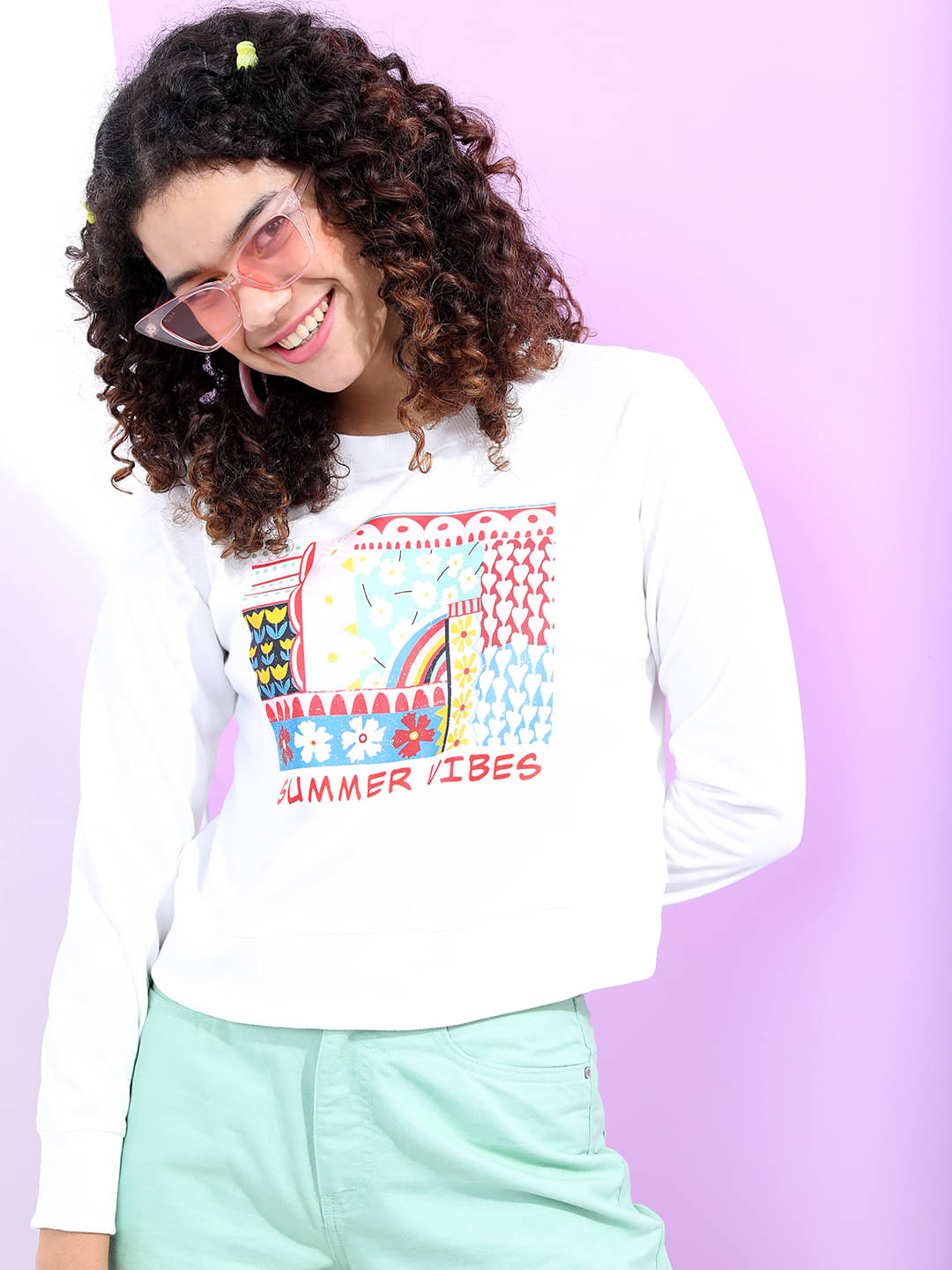     			Tokyo Talkies Cotton Blend Women's Non Hooded Sweatshirt ( White )