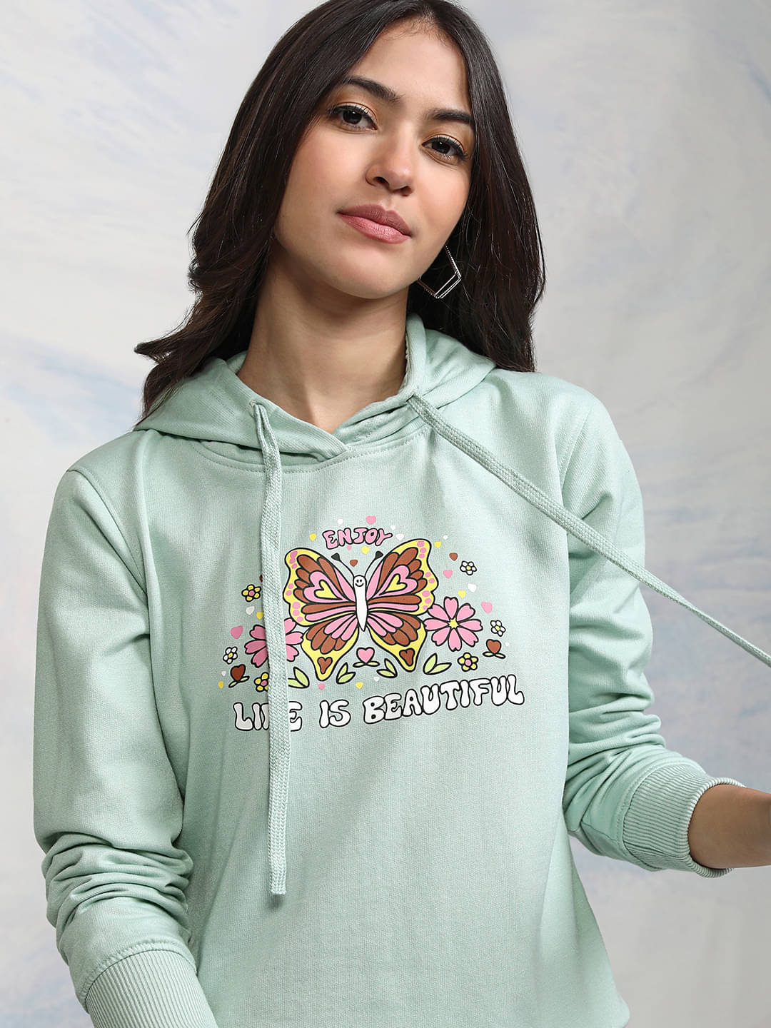     			Tokyo Talkies Cotton Blend Women's Hooded Sweatshirt ( Blue )