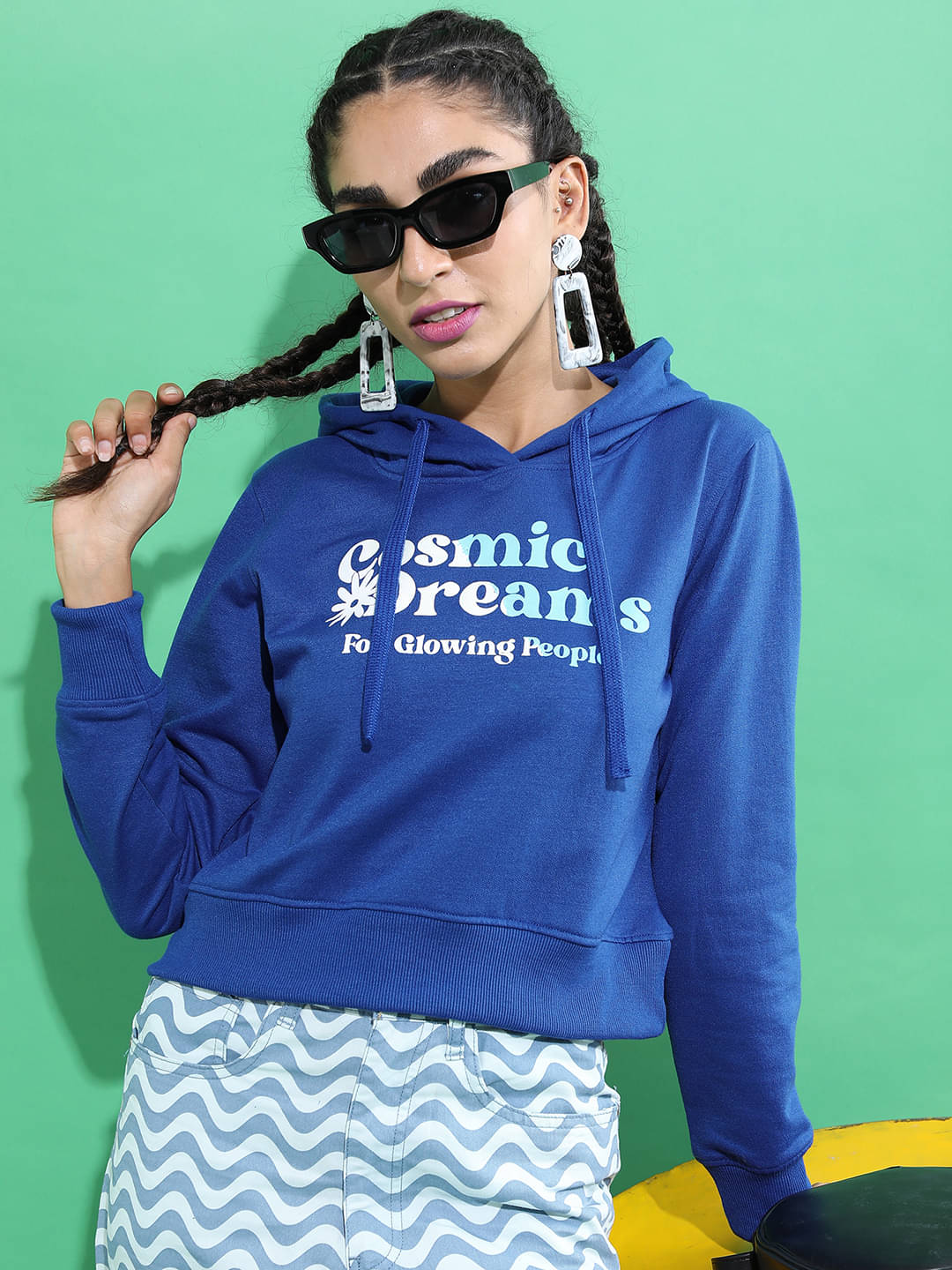 Tokyo Talkies Cotton Blend Women's Hooded Sweatshirt ( Blue ) Tokyo Talkies Cotton Blend Women's Hooded Sweatshirt ( Blue )