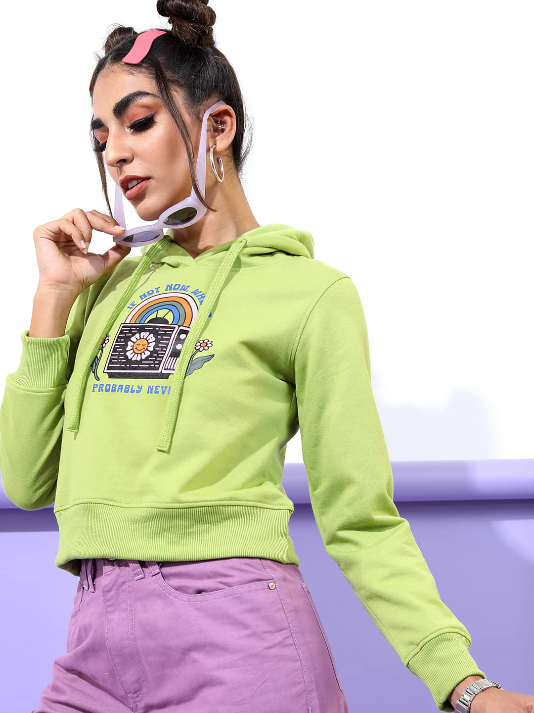     			Tokyo Talkies Cotton Blend Women's Hooded Sweatshirt ( Green )