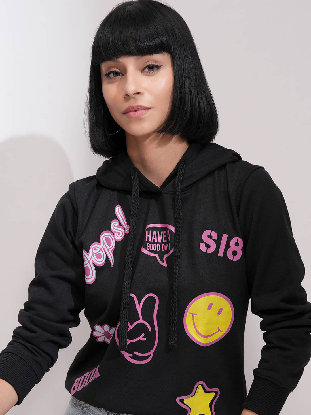     			Tokyo Talkies Cotton Blend Women's Hooded Sweatshirt ( Black )