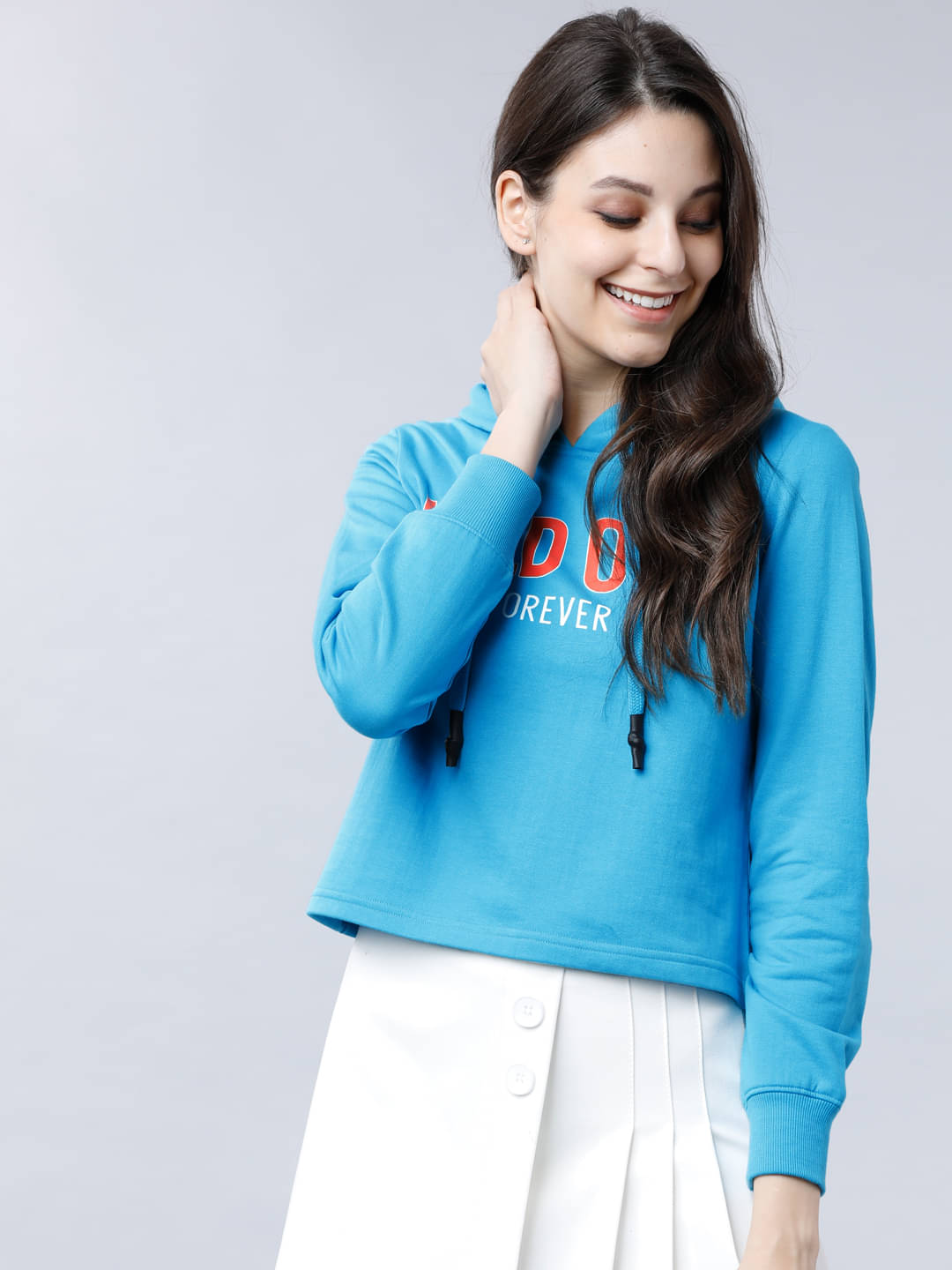     			Tokyo Talkies Cotton Blend Women's Hooded Sweatshirt ( Blue )