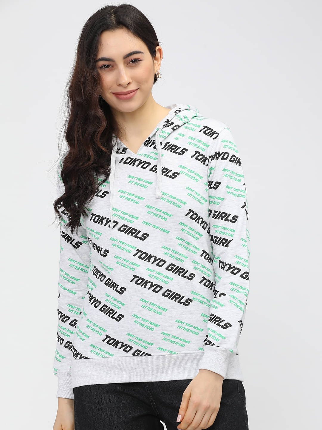 Tokyo Talkies Cotton Blend Women's Hooded Sweatshirt ( White ) Tokyo Talkies Cotton Blend Women's Hooded Sweatshirt ( White )