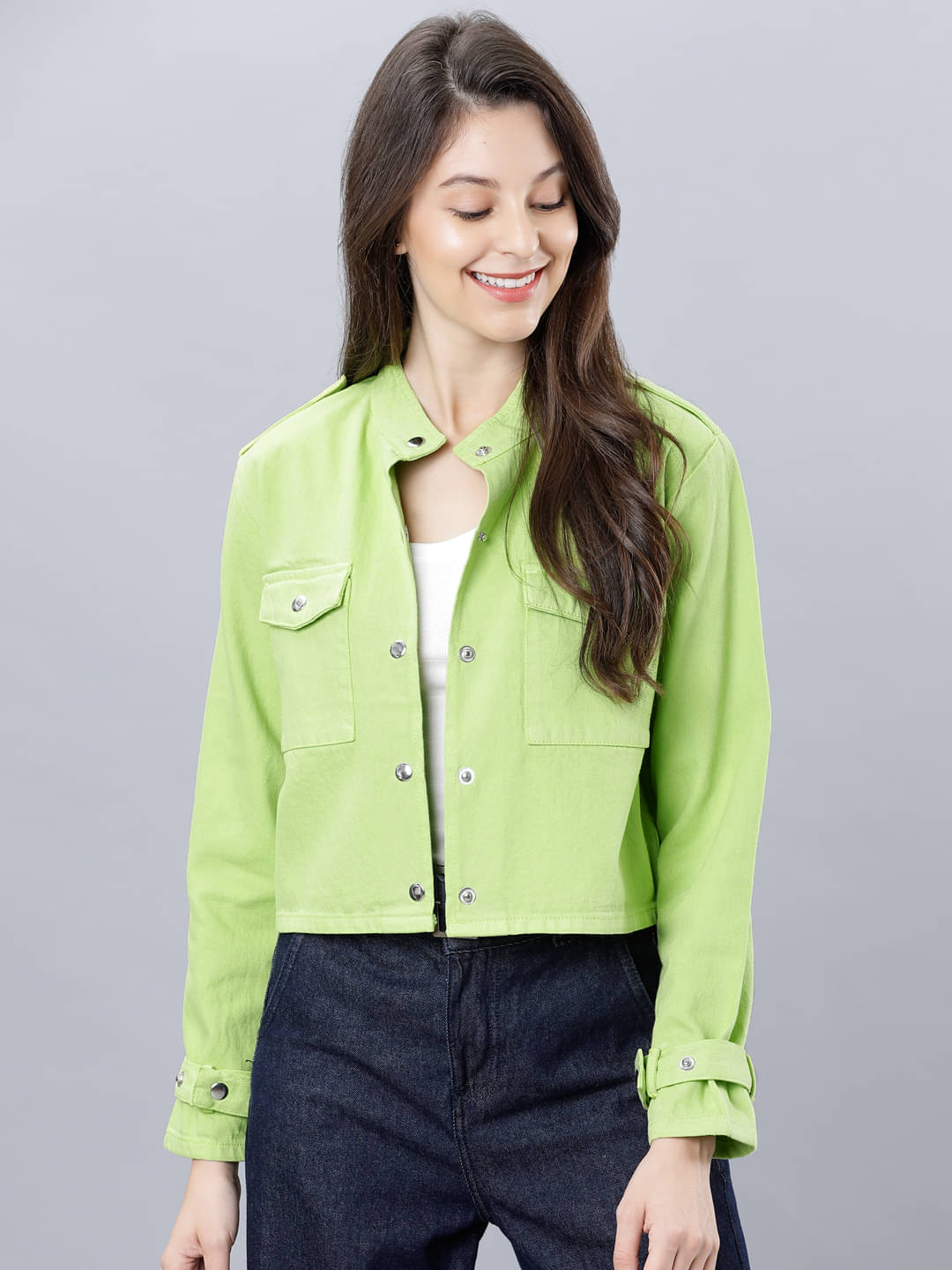 Tokyo Talkies Women Regular Jacket ( Green ) Tokyo Talkies Women Regular Jacket ( Green )