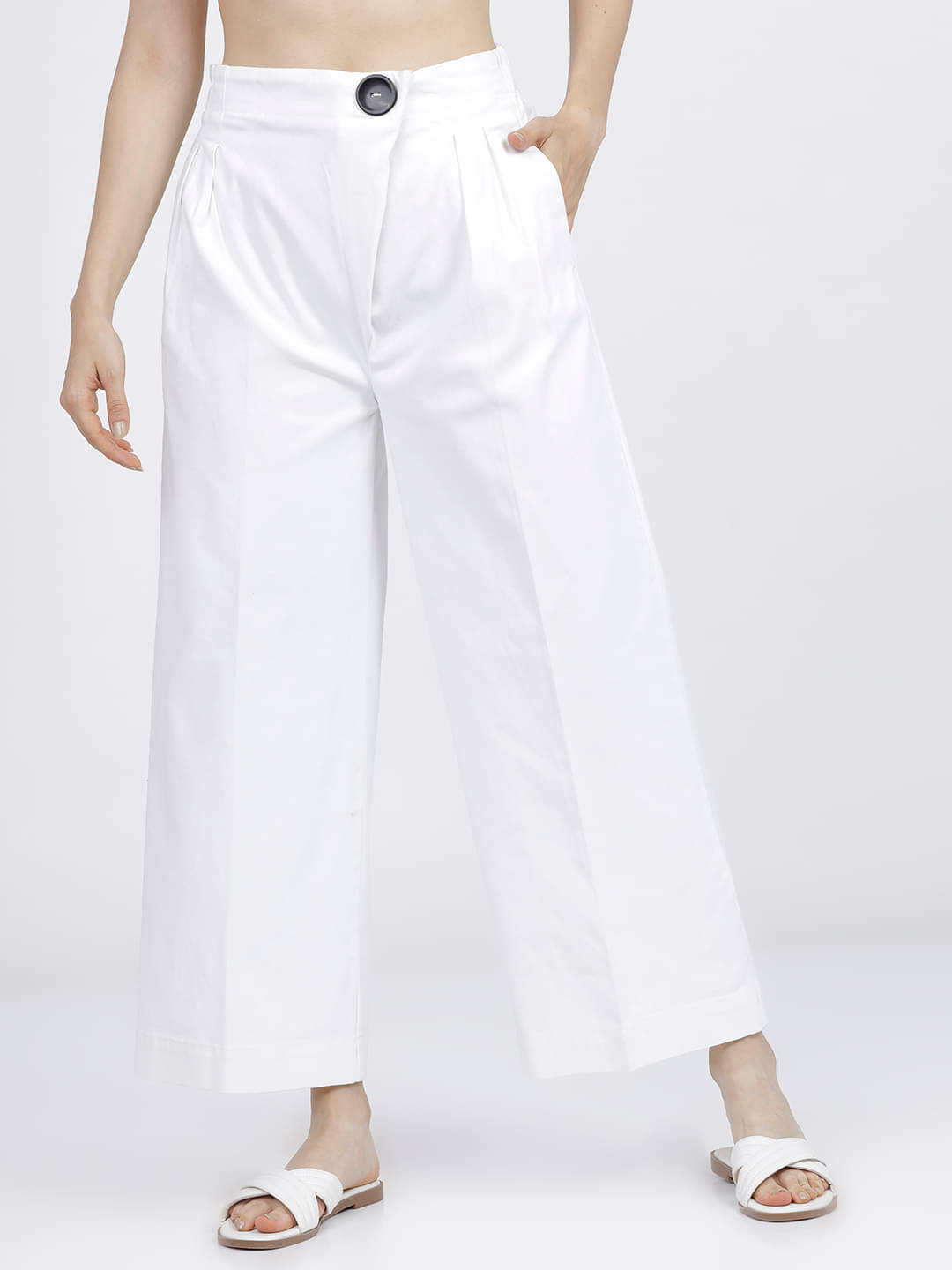     			Tokyo Talkies Pack of 1 Cotton Blend Wide Leg Women's Casual Pants ( White )