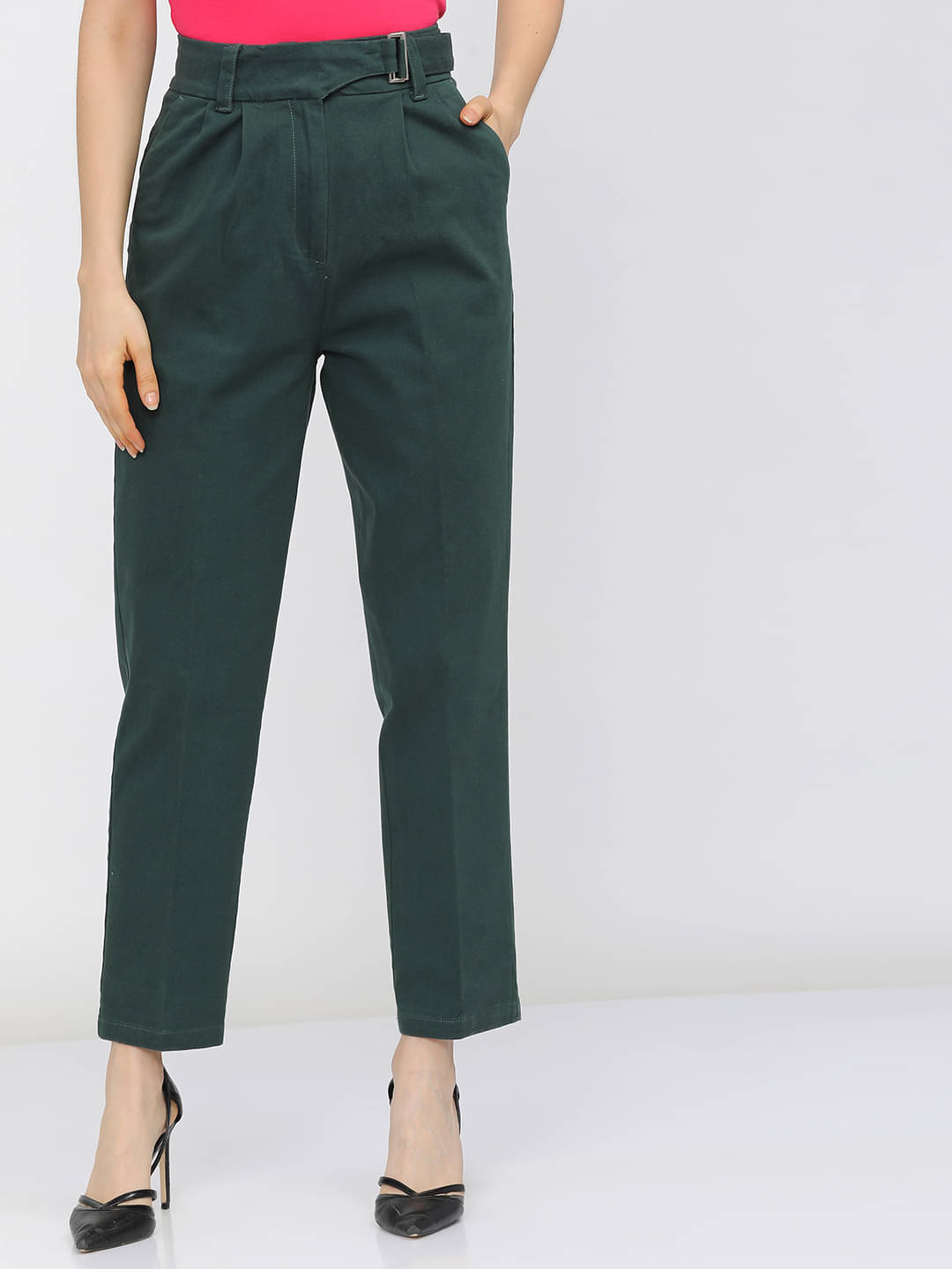     			Tokyo Talkies Pack of 1 Cotton Blend Tapered Women's Casual Pants ( Green )
