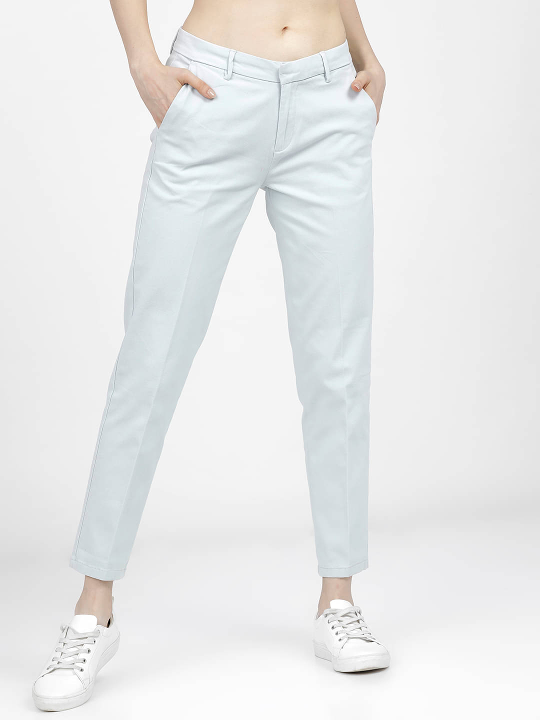    			Tokyo Talkies Pack of 1 Cotton Blend Tapered Women's Casual Pants ( Blue )