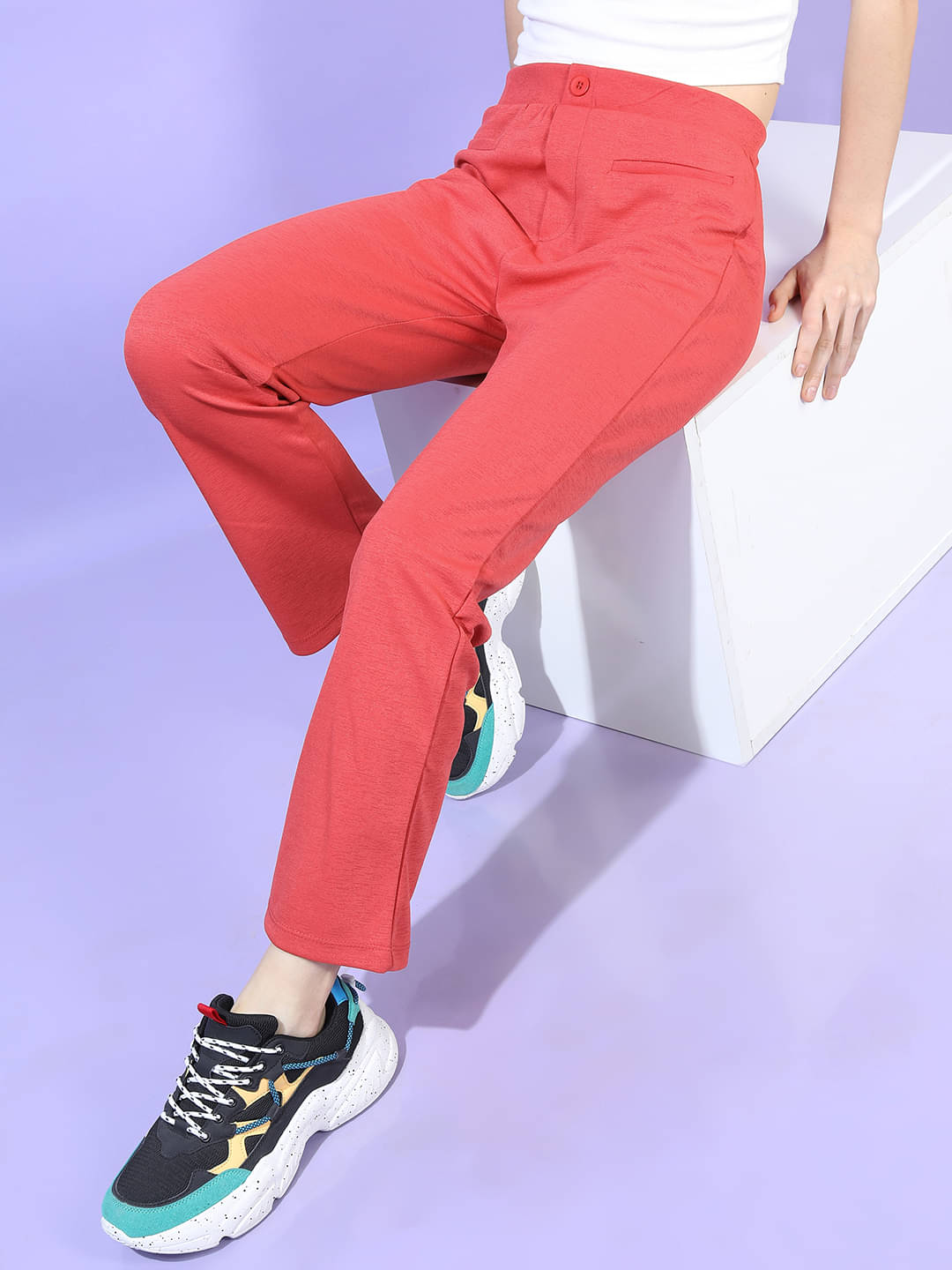     			Tokyo Talkies Pack of 1 Polyester Regular Women's Casual Pants ( Red )
