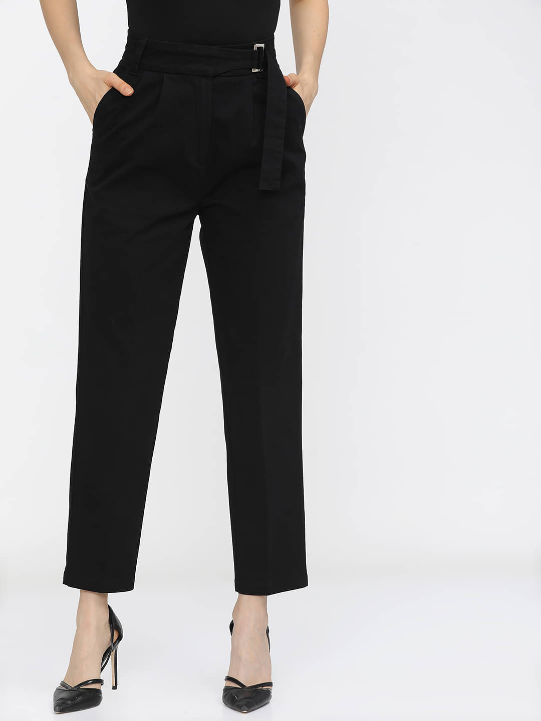     			Tokyo Talkies Pack of 1 Cotton Blend Tapered Women's Casual Pants ( Black )