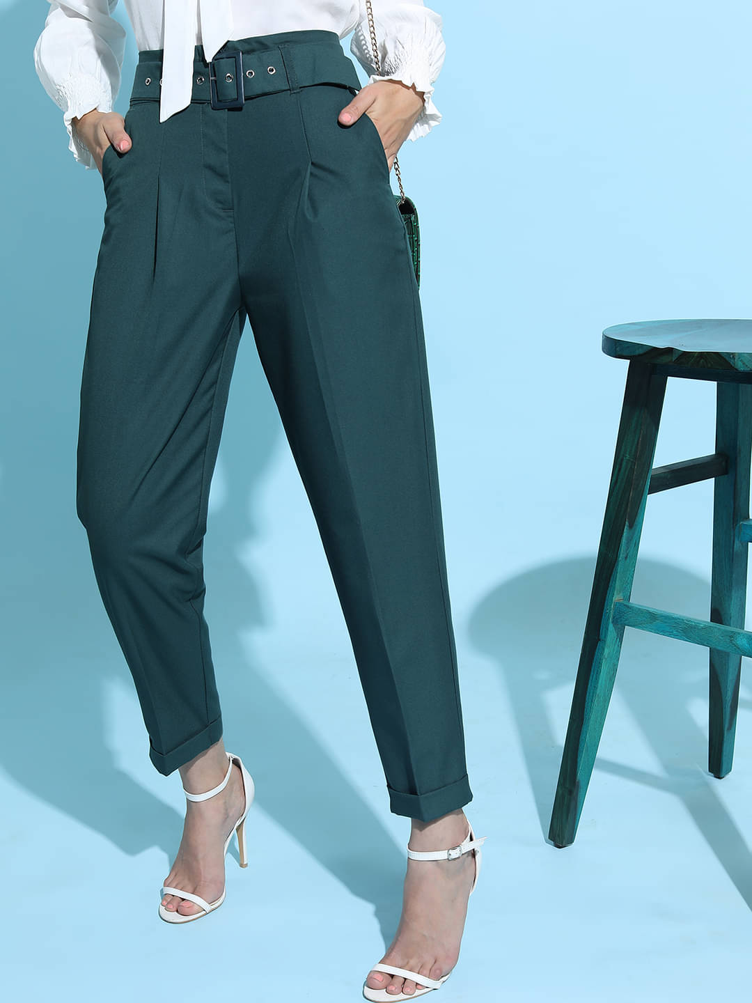     			Tokyo Talkies Pack of 1 Polyester Regular Women's Casual Pants ( Green )
