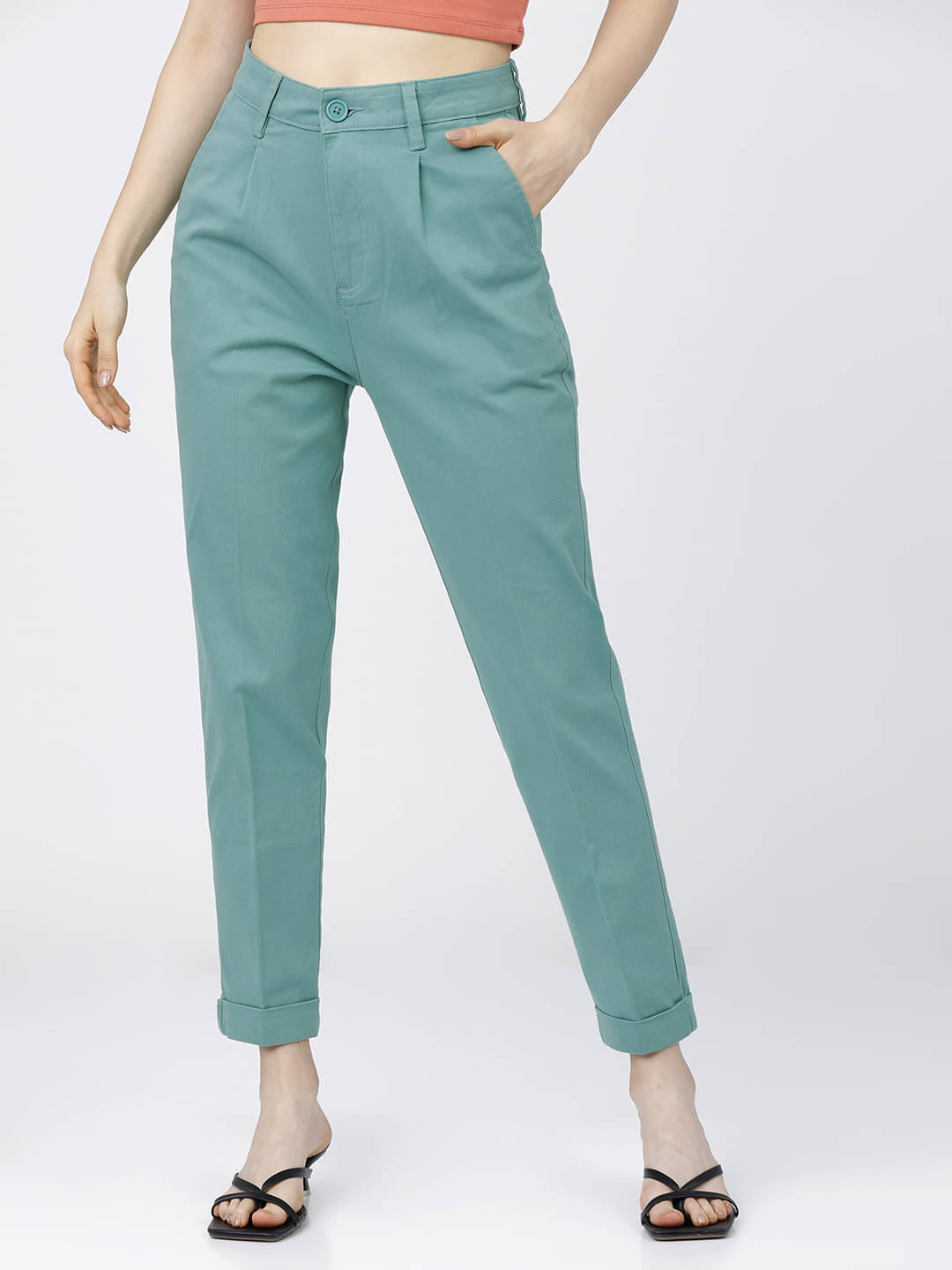     			Tokyo Talkies Pack of 1 Cotton Blend Tapered Women's Casual Pants ( Blue )