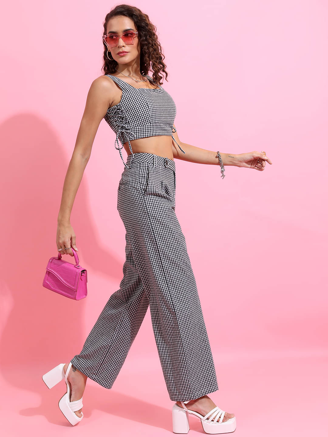     			Tokyo Talkies Women Checks Top With Trousers Co-Ord Set ( Multi Color )