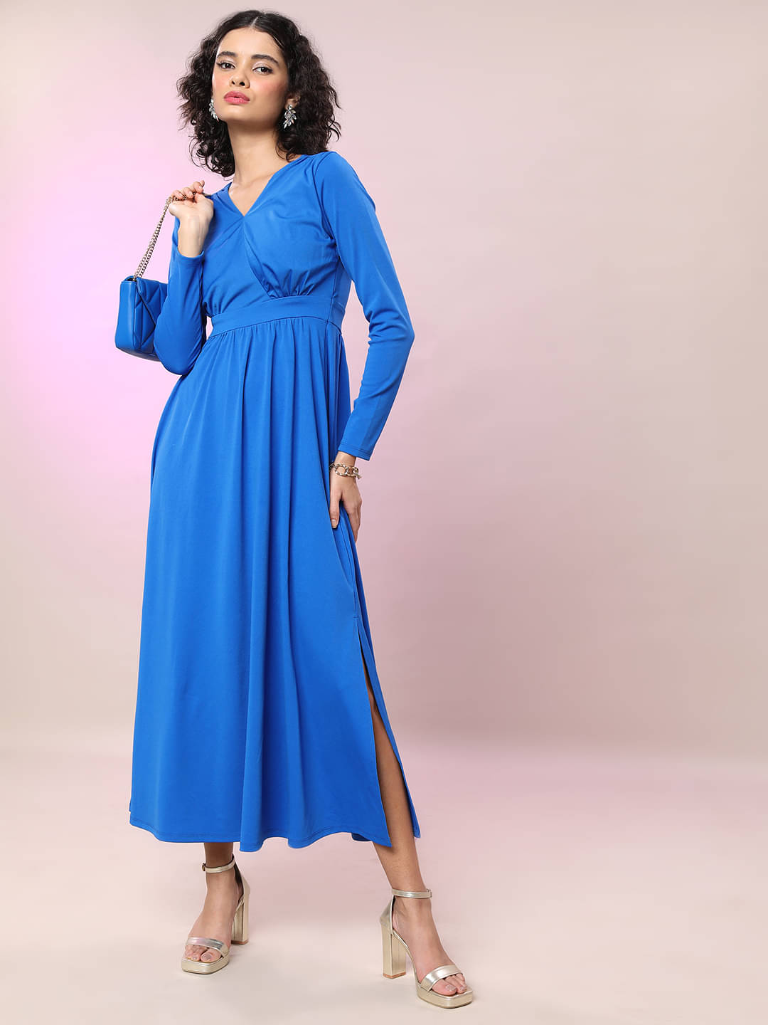     			Tokyo Talkies Women Polyester Blend Solid Bodycon Dress ( Blue )