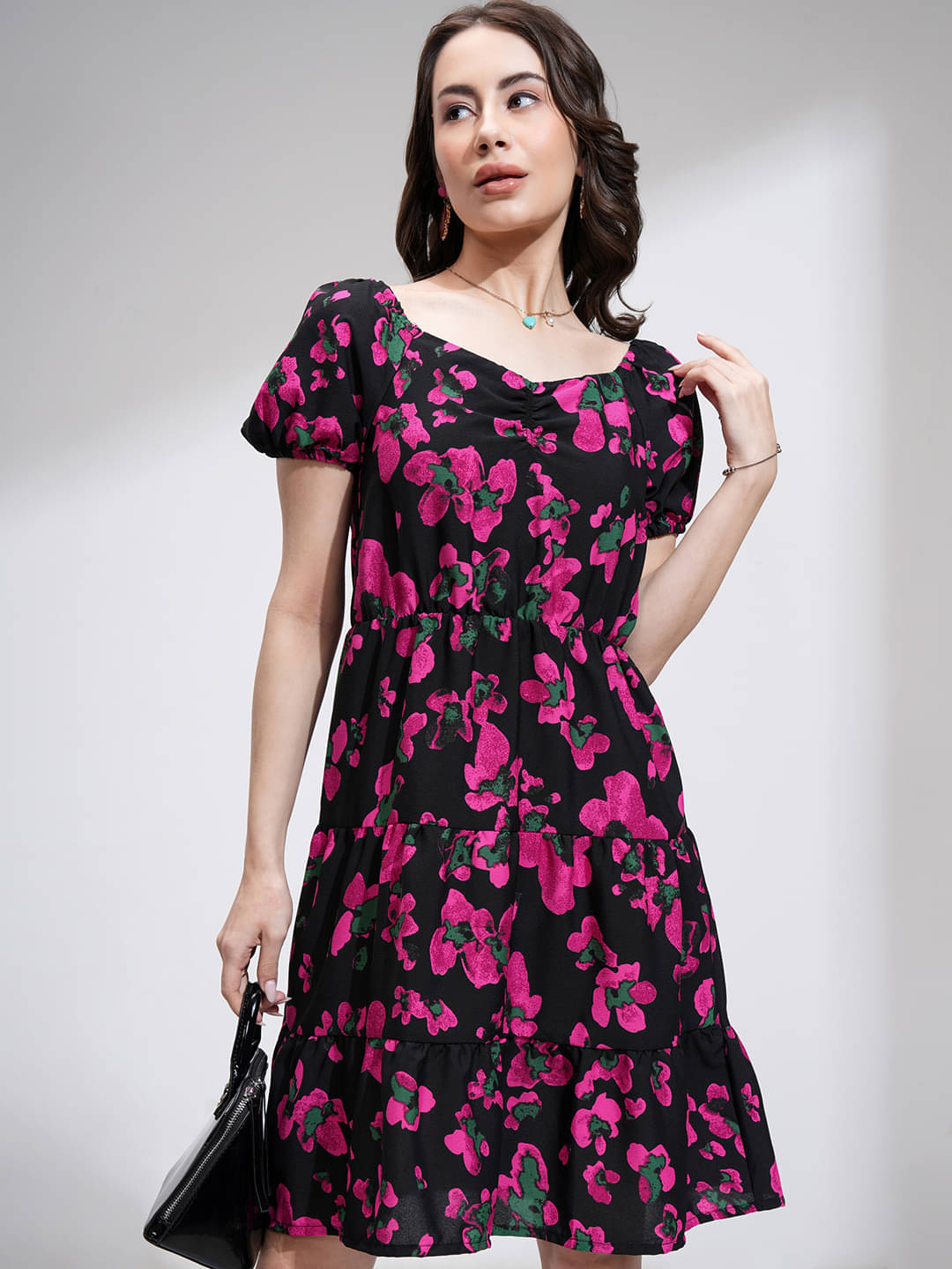 Tokyo Talkies Women Polyester Printed Fit & Flare Dress ( Black ) Tokyo Talkies Women Polyester Printed Fit & Flare Dress ( Black )