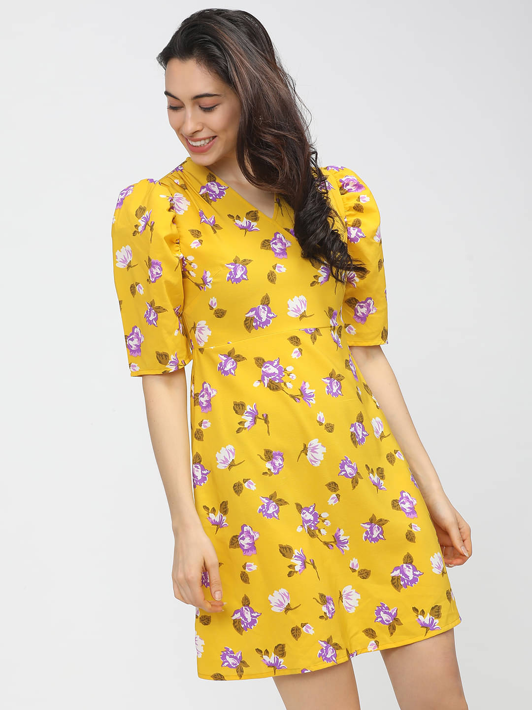 Tokyo Talkies Women Polyester Printed Fit & Flare Dress ( Yellow ) Tokyo Talkies Women Polyester Printed Fit & Flare Dress ( Yellow )