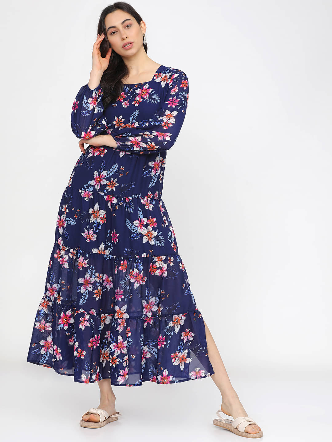 Tokyo Talkies Women Polyester Printed A-line Dress ( Navy ) Tokyo Talkies Women Polyester Printed A-line Dress ( Navy )