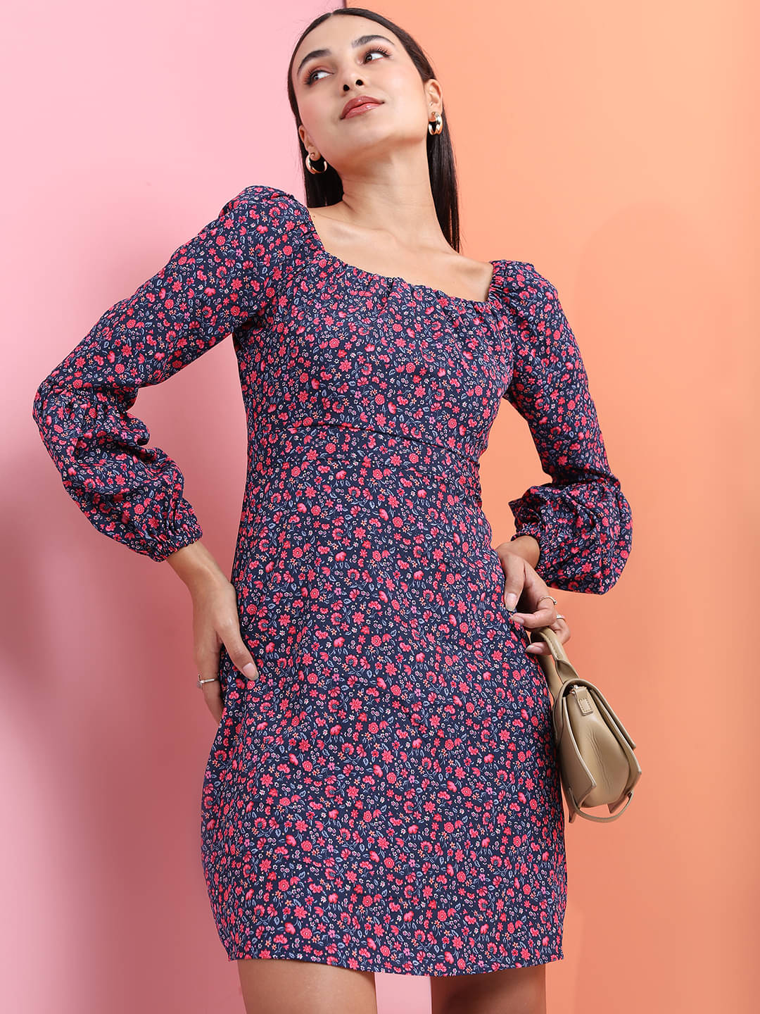     			Tokyo Talkies Women Polyester Printed Fit & Flare Dress ( Navy )