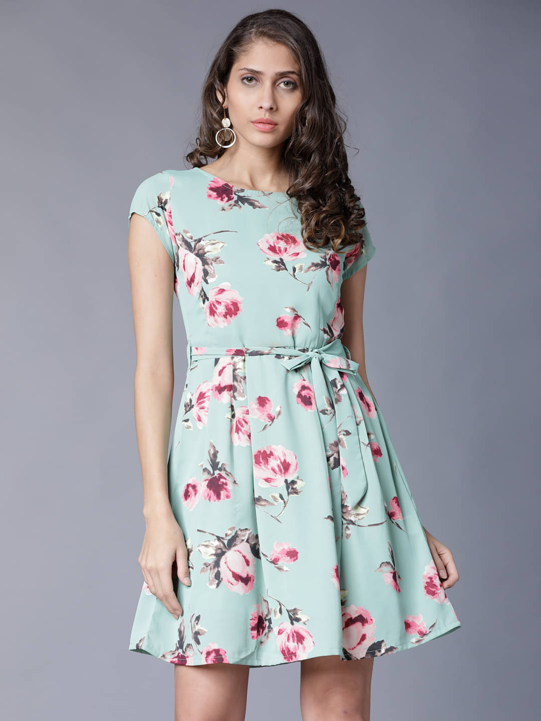 Tokyo Talkies Women Polyester Printed Fit & Flare Dress ( Green ) Tokyo Talkies Women Polyester Printed Fit & Flare Dress ( Green )