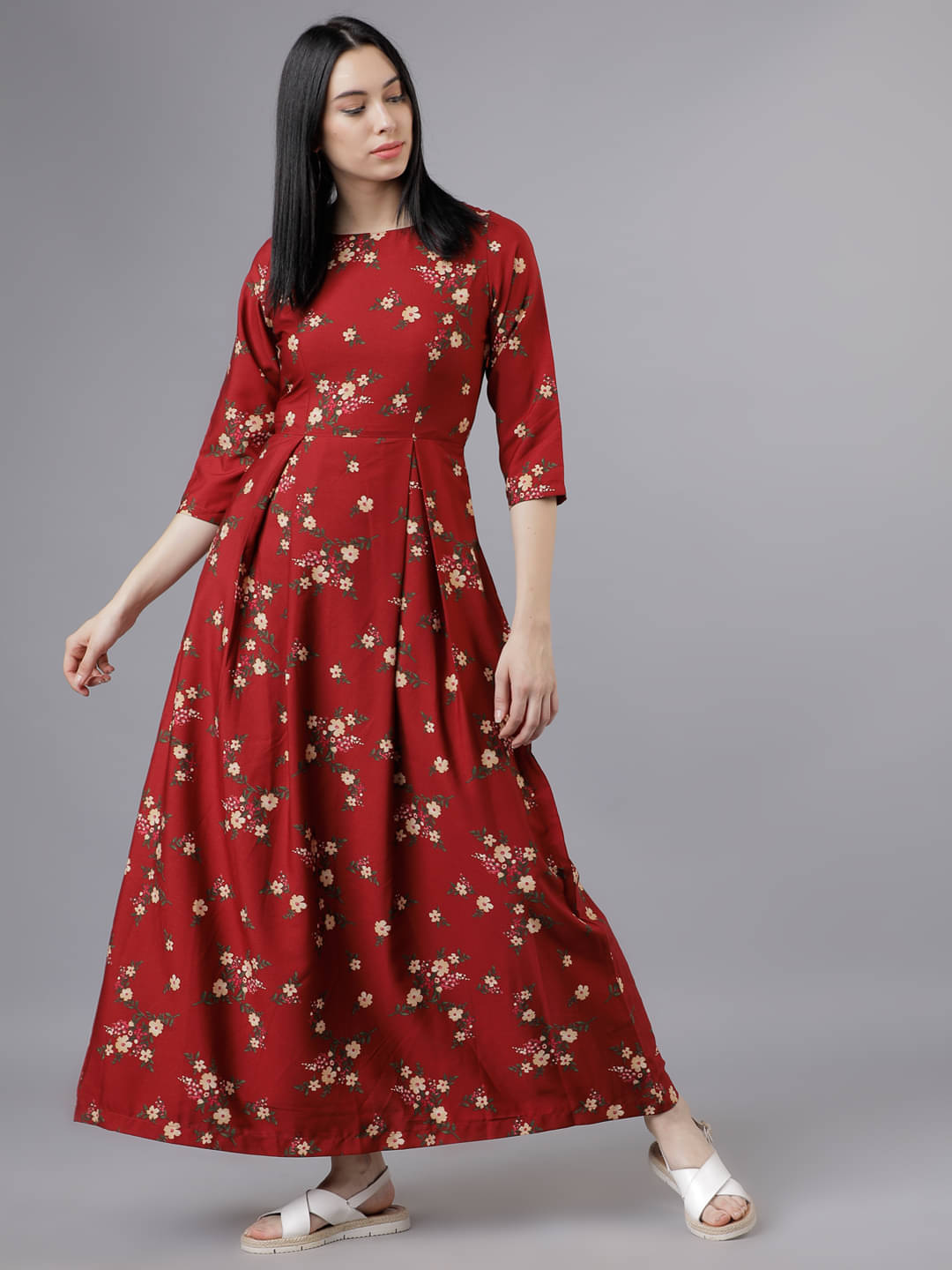 Tokyo Talkies Women Polyester Printed Fit & Flare Dress ( Rust ) Tokyo Talkies Women Polyester Printed Fit & Flare Dress ( Rust )