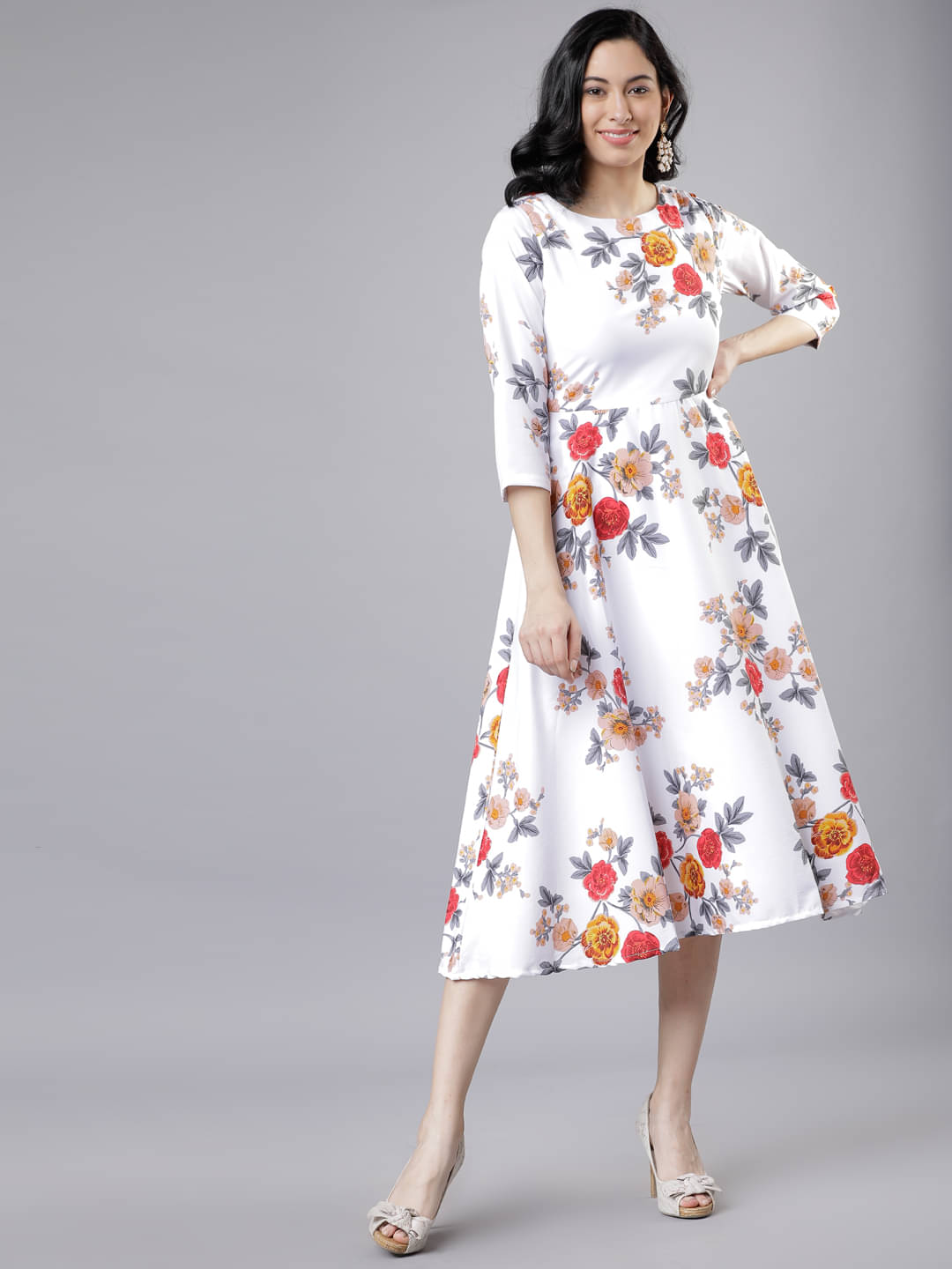     			Tokyo Talkies Women Polyester Printed A-line Dress ( Off White )