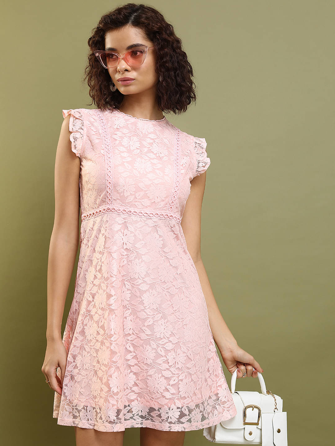     			Tokyo Talkies Women Polyester Self Design Fit & Flare Dress ( Pink )