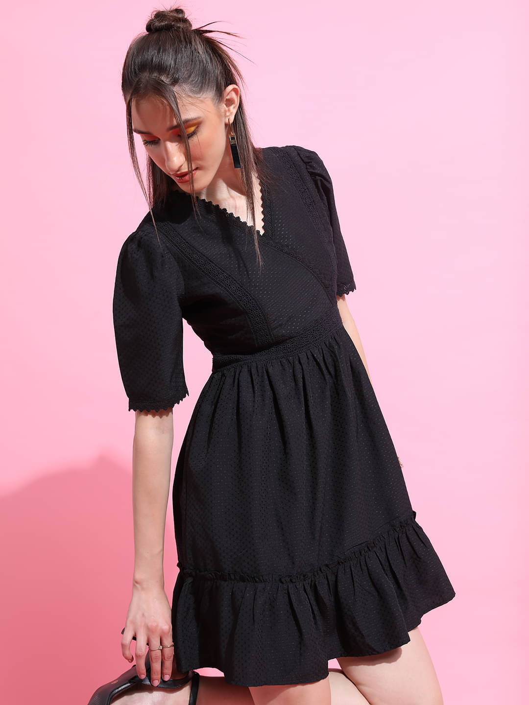     			Tokyo Talkies Women Polyester Solid A-line Dress ( Black )