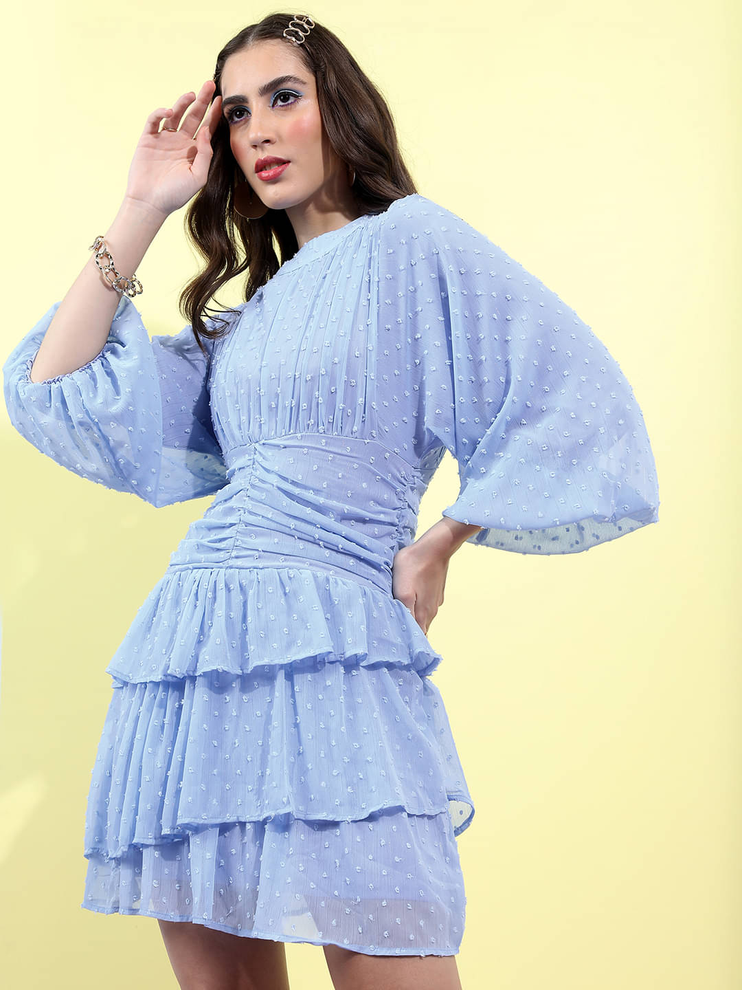 Tokyo Talkies Women Polyester Solid Fit & Flare Dress ( Blue ) Tokyo Talkies Women Polyester Solid Fit & Flare Dress ( Blue )