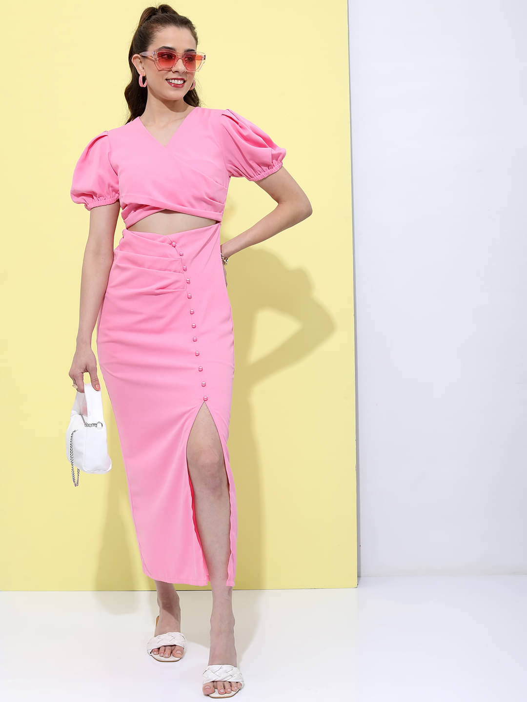 Tokyo Talkies Women Polyester Solid Maxi ( Pink ) Tokyo Talkies Women Polyester Solid Maxi ( Pink )