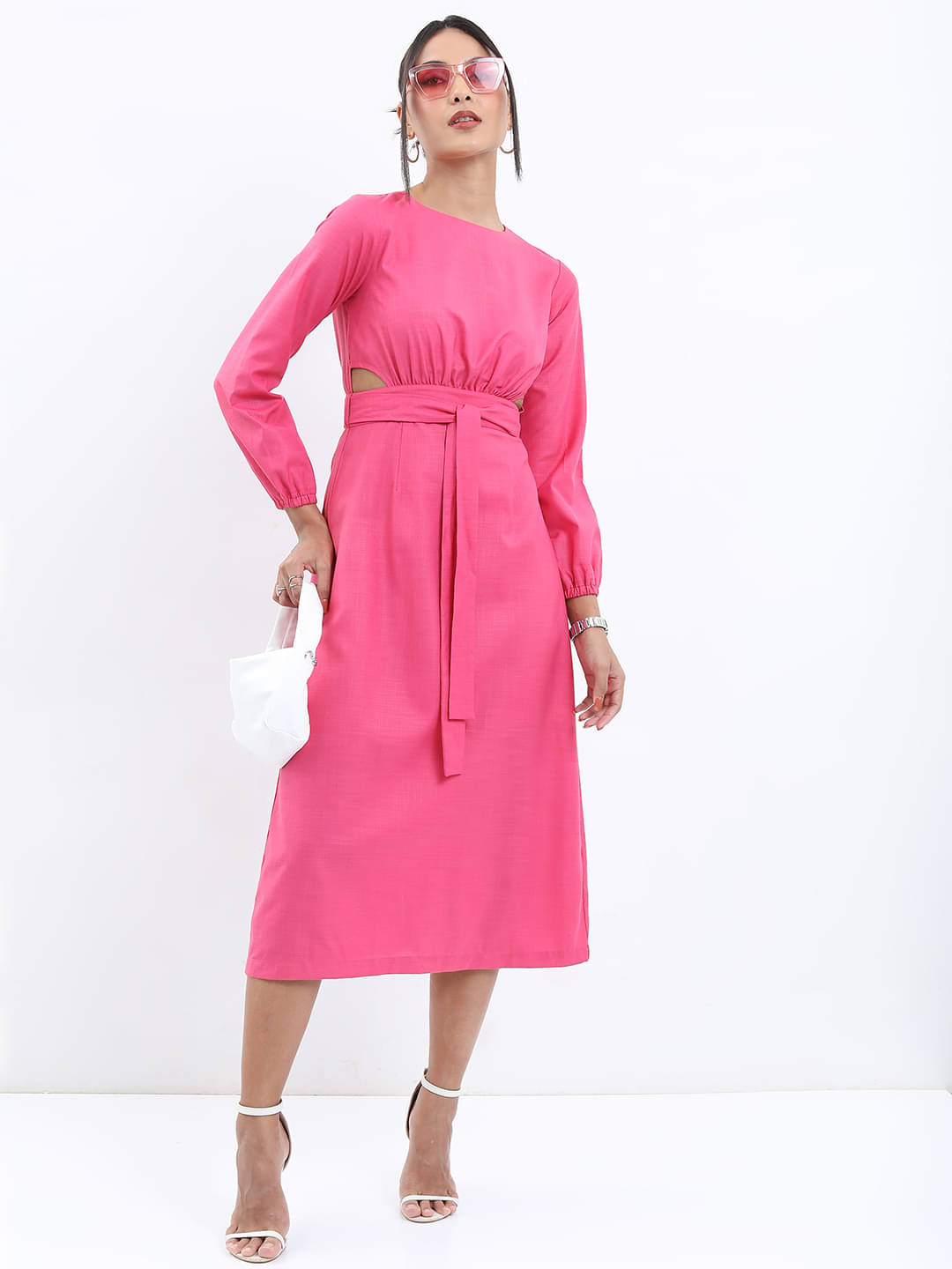     			Tokyo Talkies Women Polyester Solid A-line Dress ( Pink )