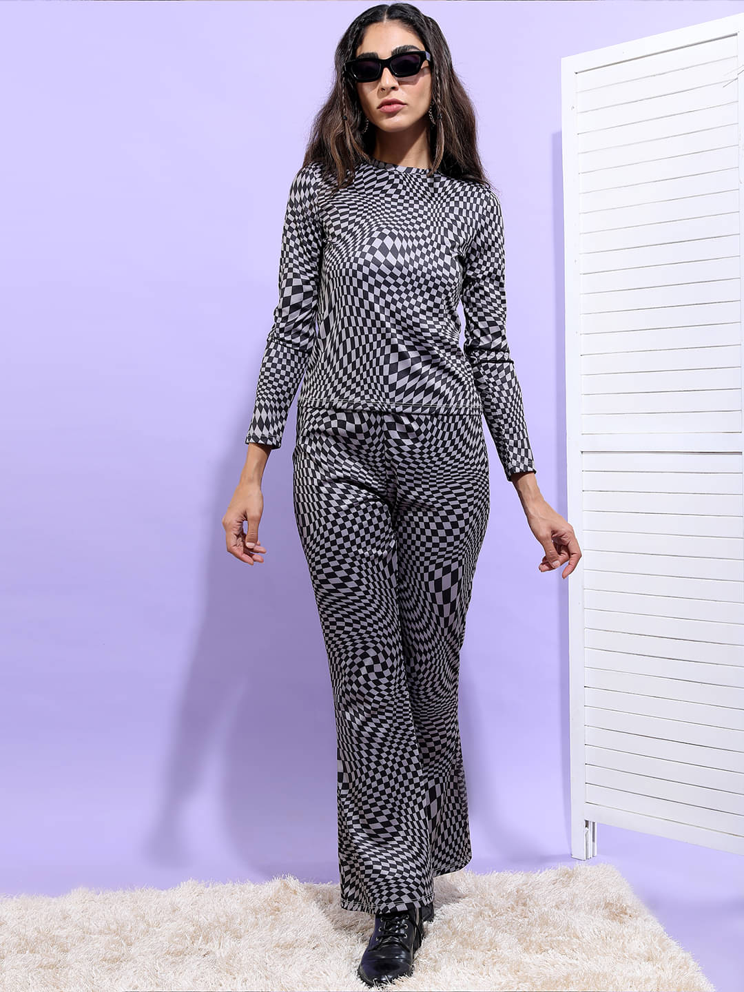     			Tokyo Talkies Women Printed Top With Trousers Co-Ord Set ( Black )