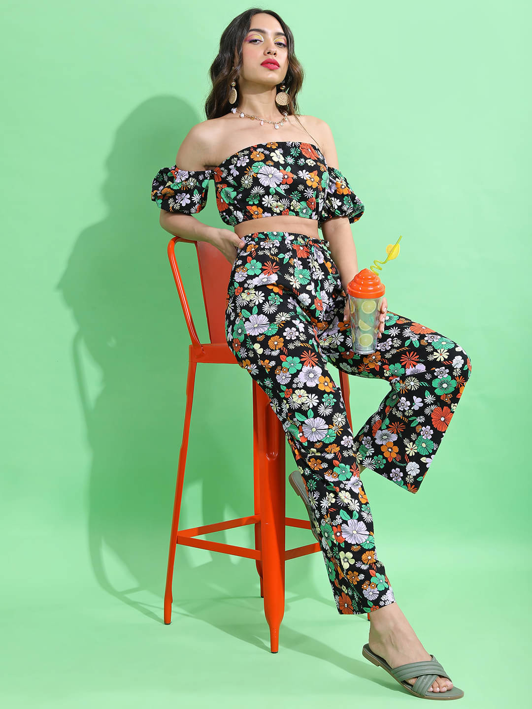     			Tokyo Talkies Women Printed Top With Trousers Co-Ord Set ( Multi Color )