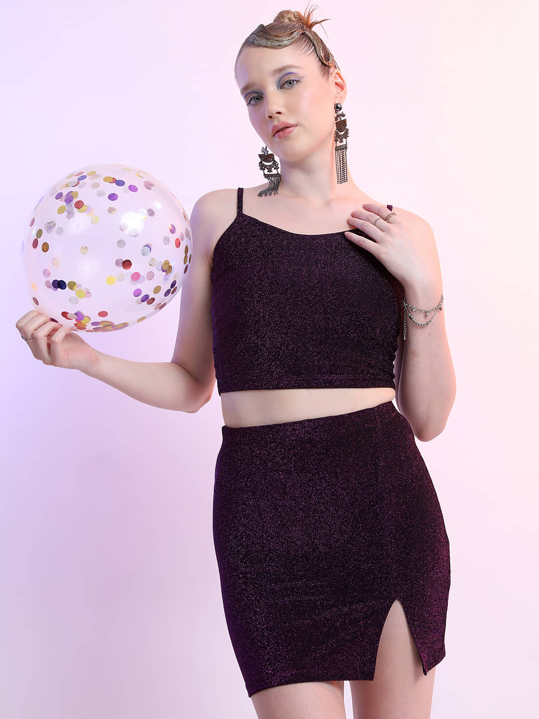     			Tokyo Talkies Women Solid Top With Skirt Co-Ord Set ( Multi Color )